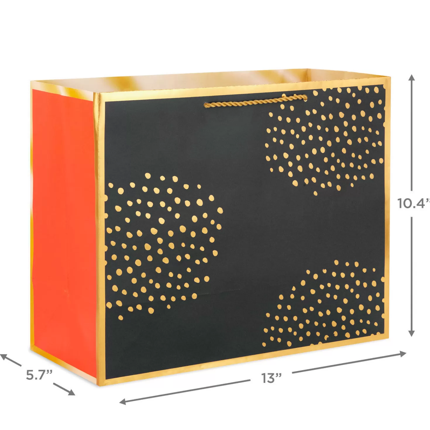 Cheap 10.4" Gold Dots On Black Large Horizontal Gift Bag Wedding