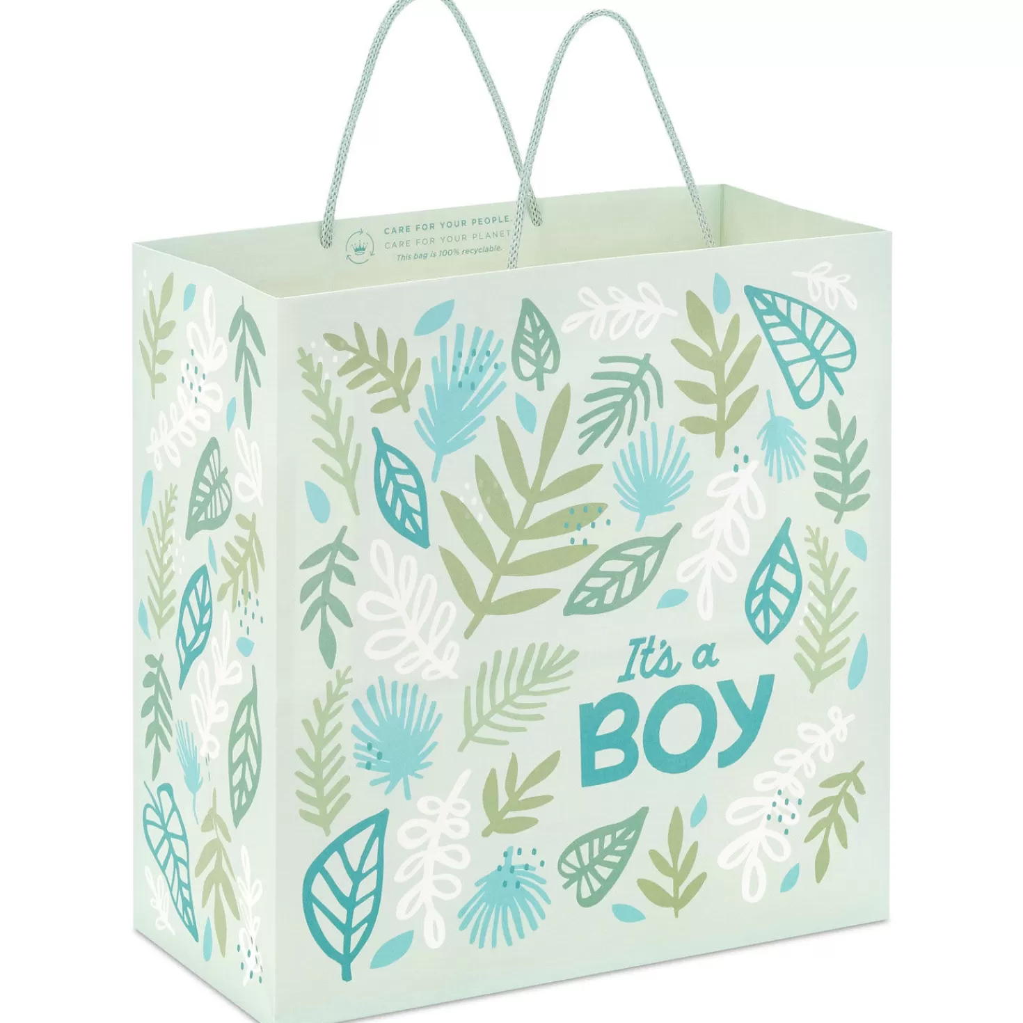 Baby>Hallmark 10.4" It's A Boy On Green New Baby Large Square Gift Bag