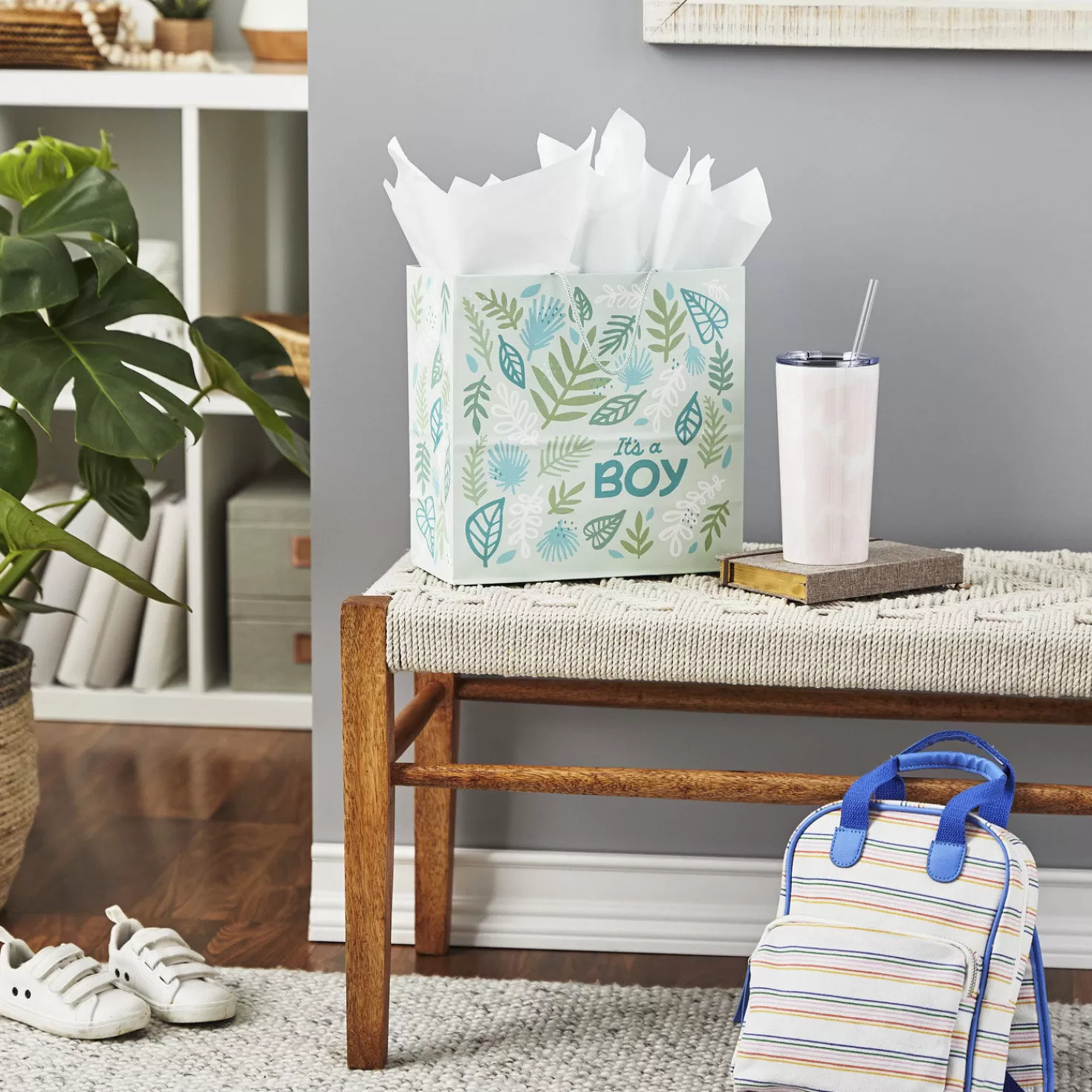Baby>Hallmark 10.4" It's A Boy On Green New Baby Large Square Gift Bag