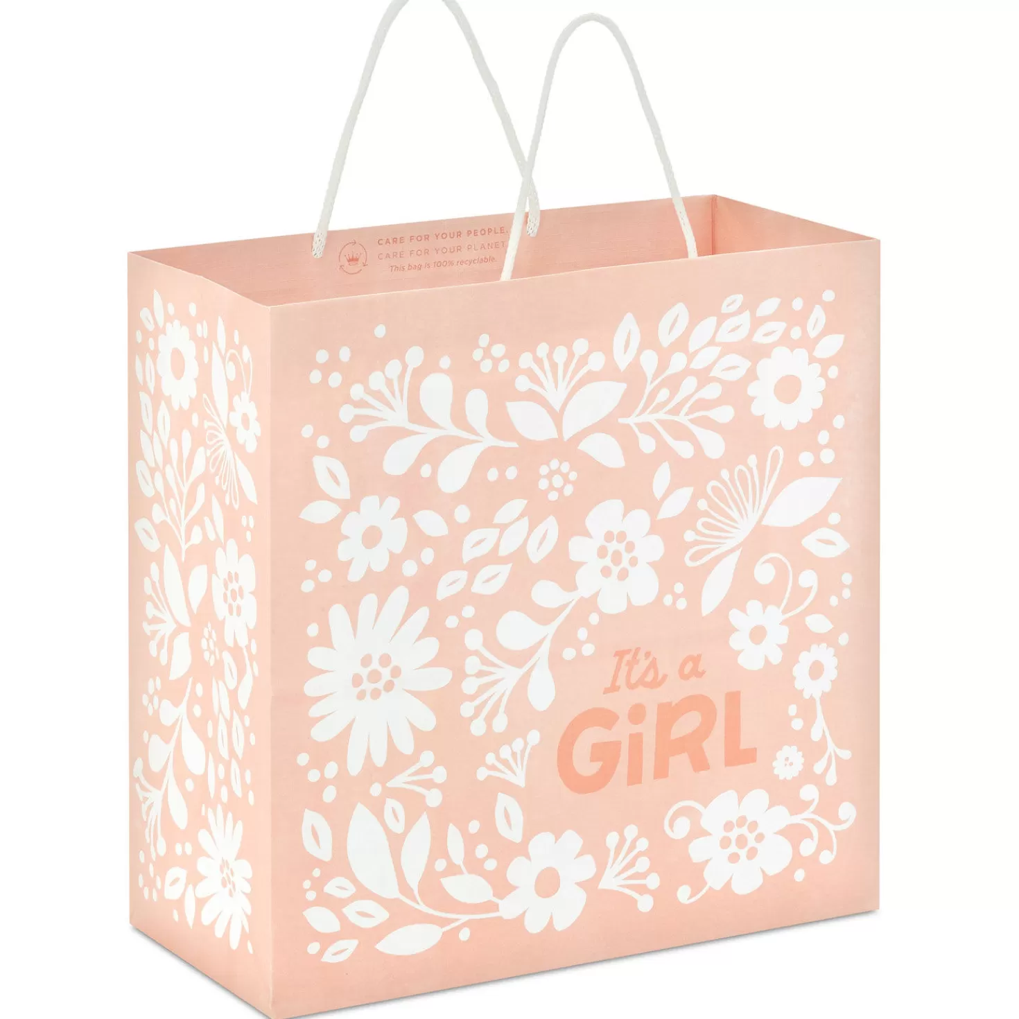 Baby>Hallmark 10.4" It's A Girl On Pink New Baby Large Square Gift Bag
