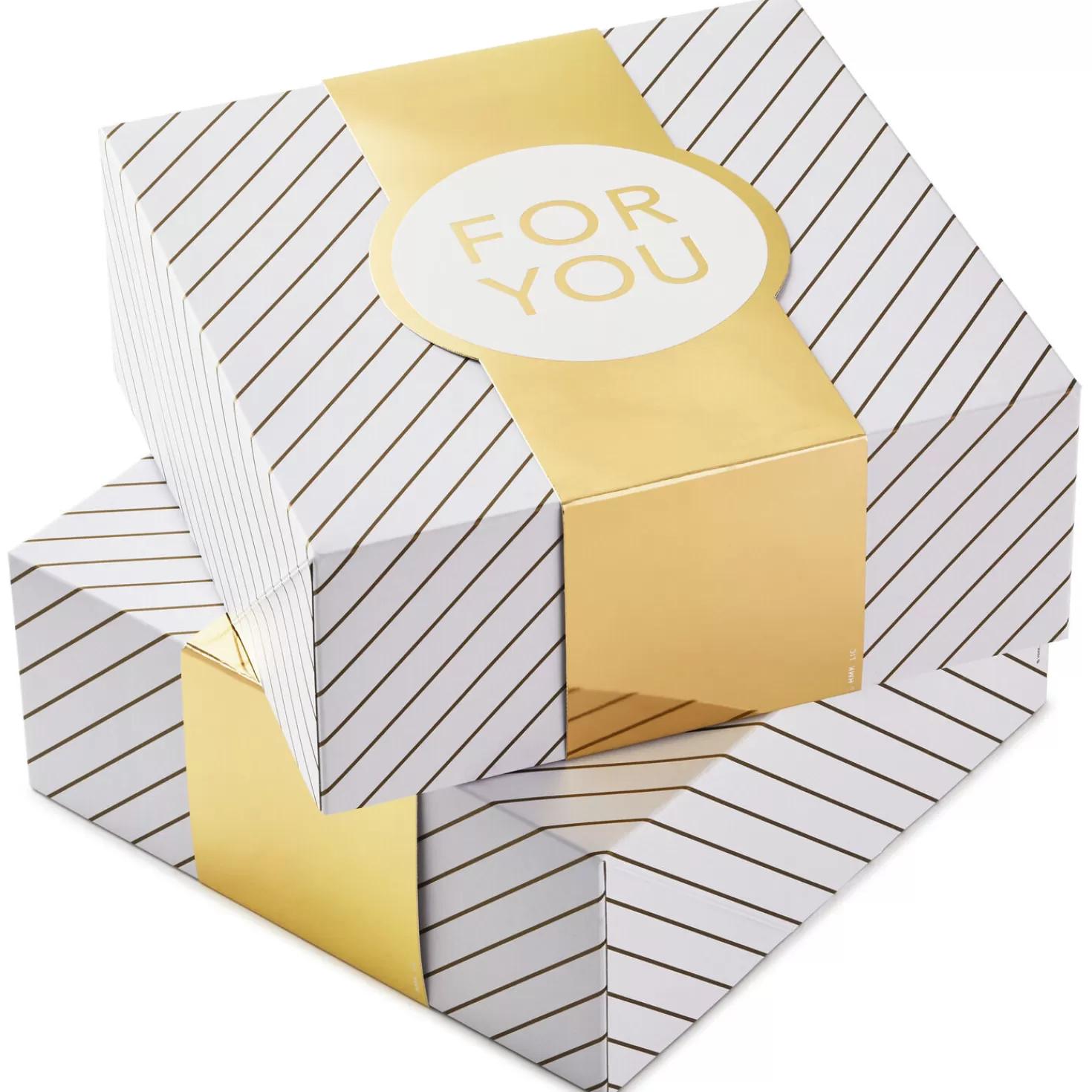 Sale 10" Gold And White Striped 2-Pack Gift Boxes With Bands Wedding