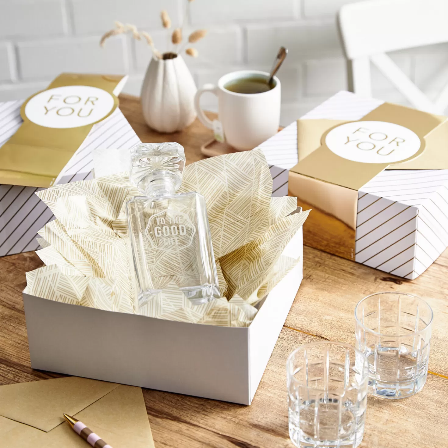 Sale 10" Gold And White Striped 2-Pack Gift Boxes With Bands Wedding