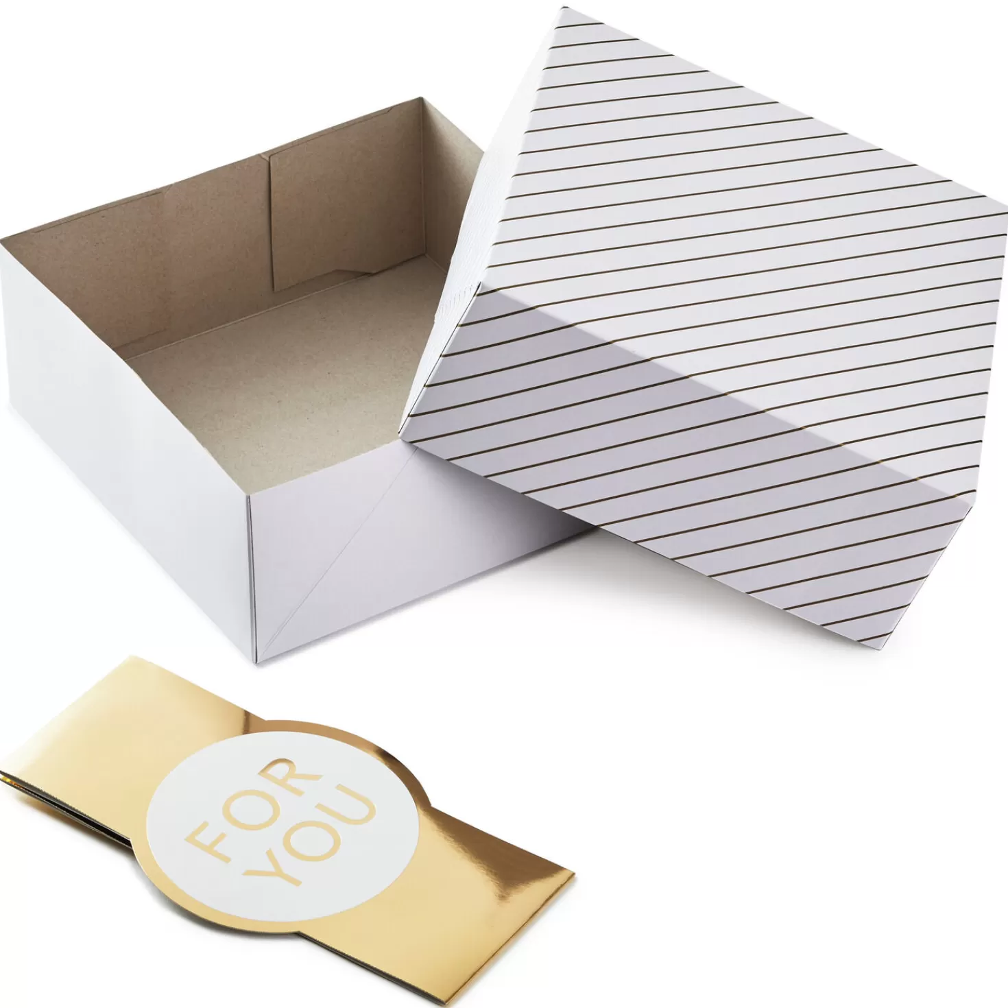 Sale 10" Gold And White Striped 2-Pack Gift Boxes With Bands Wedding