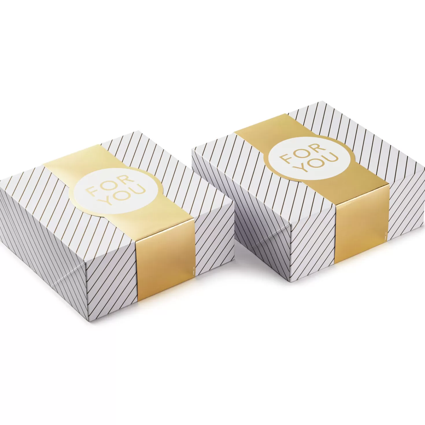 Sale 10" Gold And White Striped 2-Pack Gift Boxes With Bands Wedding
