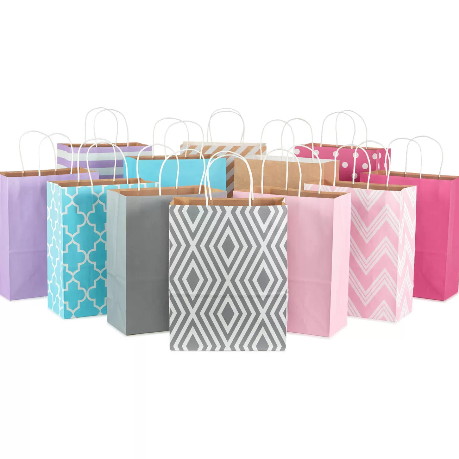 Birthday>Hallmark 12.5" 12-Pack Assorted Kraft Paper Gift Bags