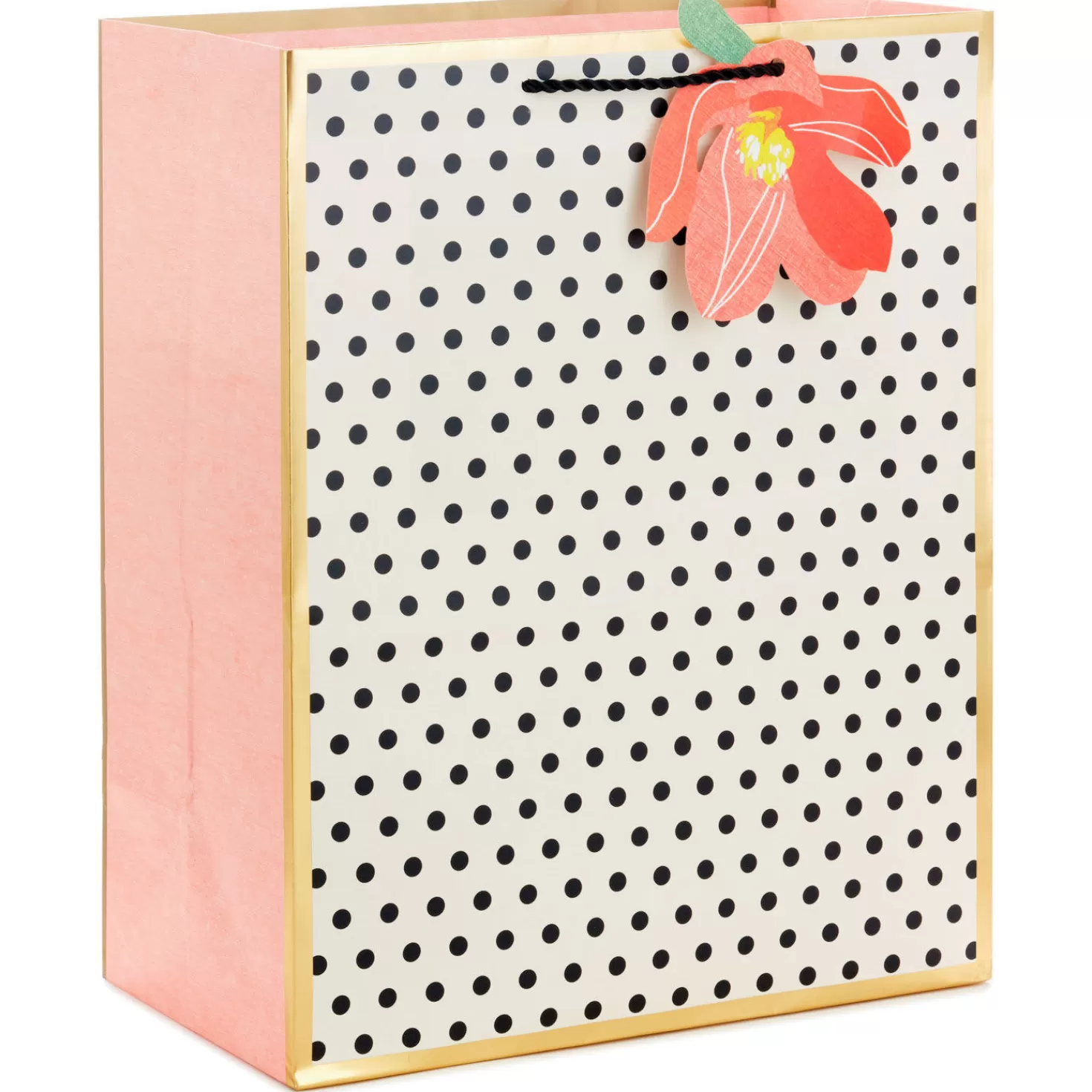 Birthday>Hallmark 13" Black Polka Dots On Ivory Large Gift Bag