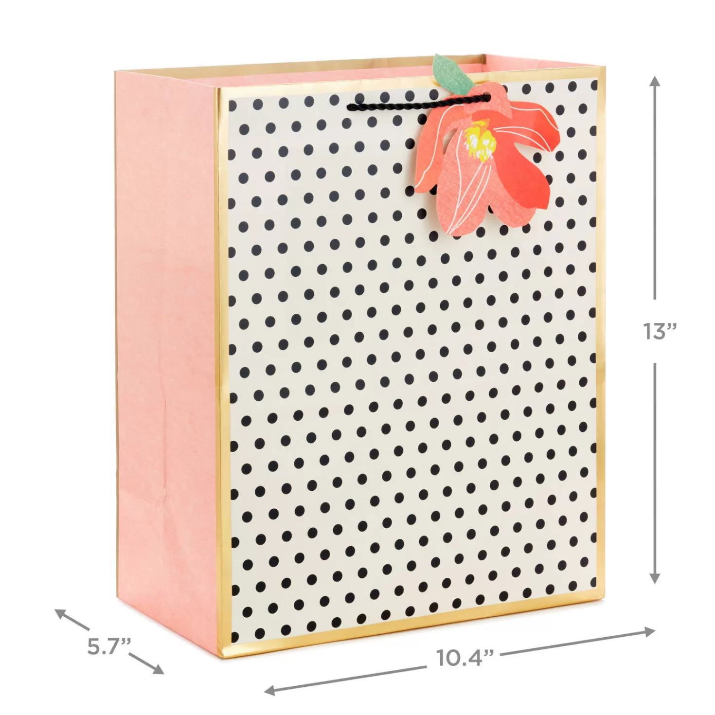 Birthday>Hallmark 13" Black Polka Dots On Ivory Large Gift Bag