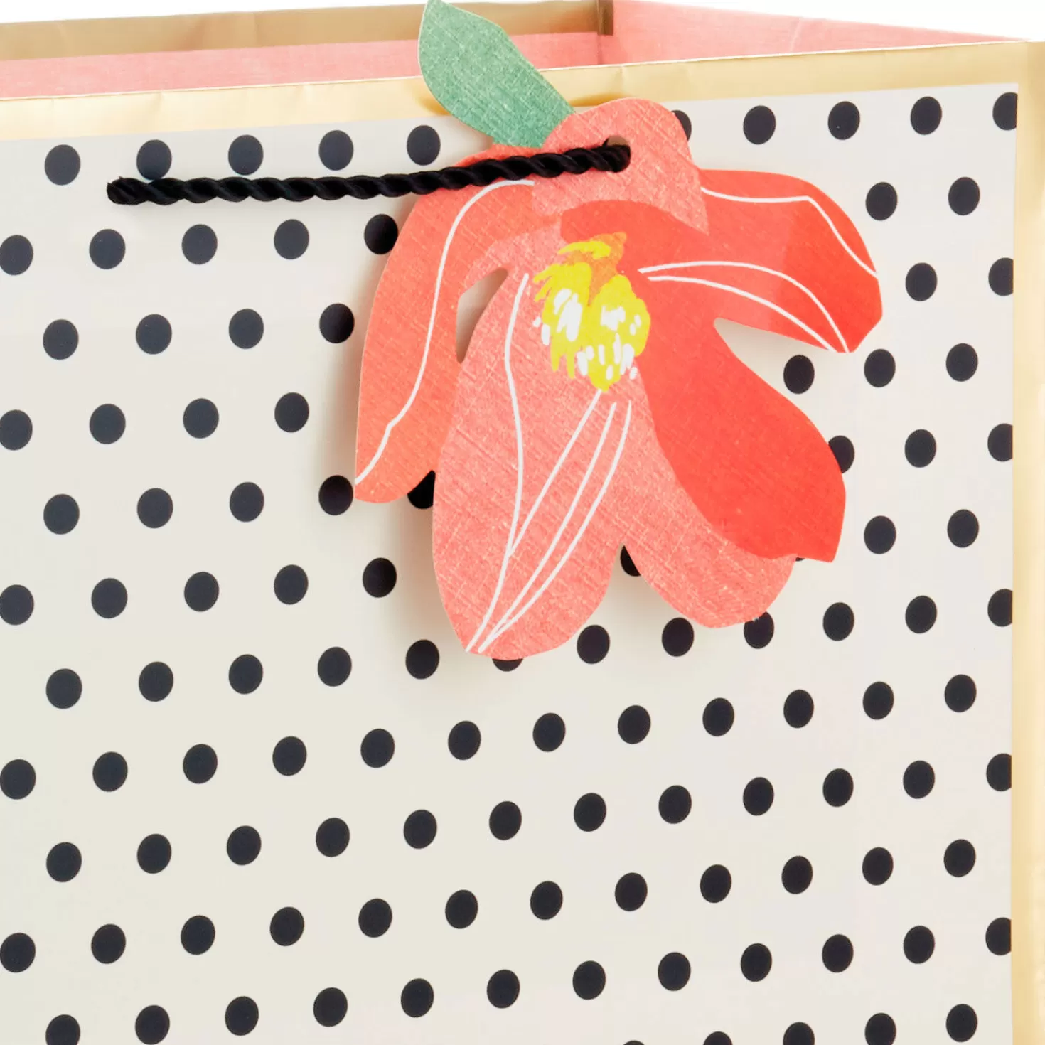 Birthday>Hallmark 13" Black Polka Dots On Ivory Large Gift Bag