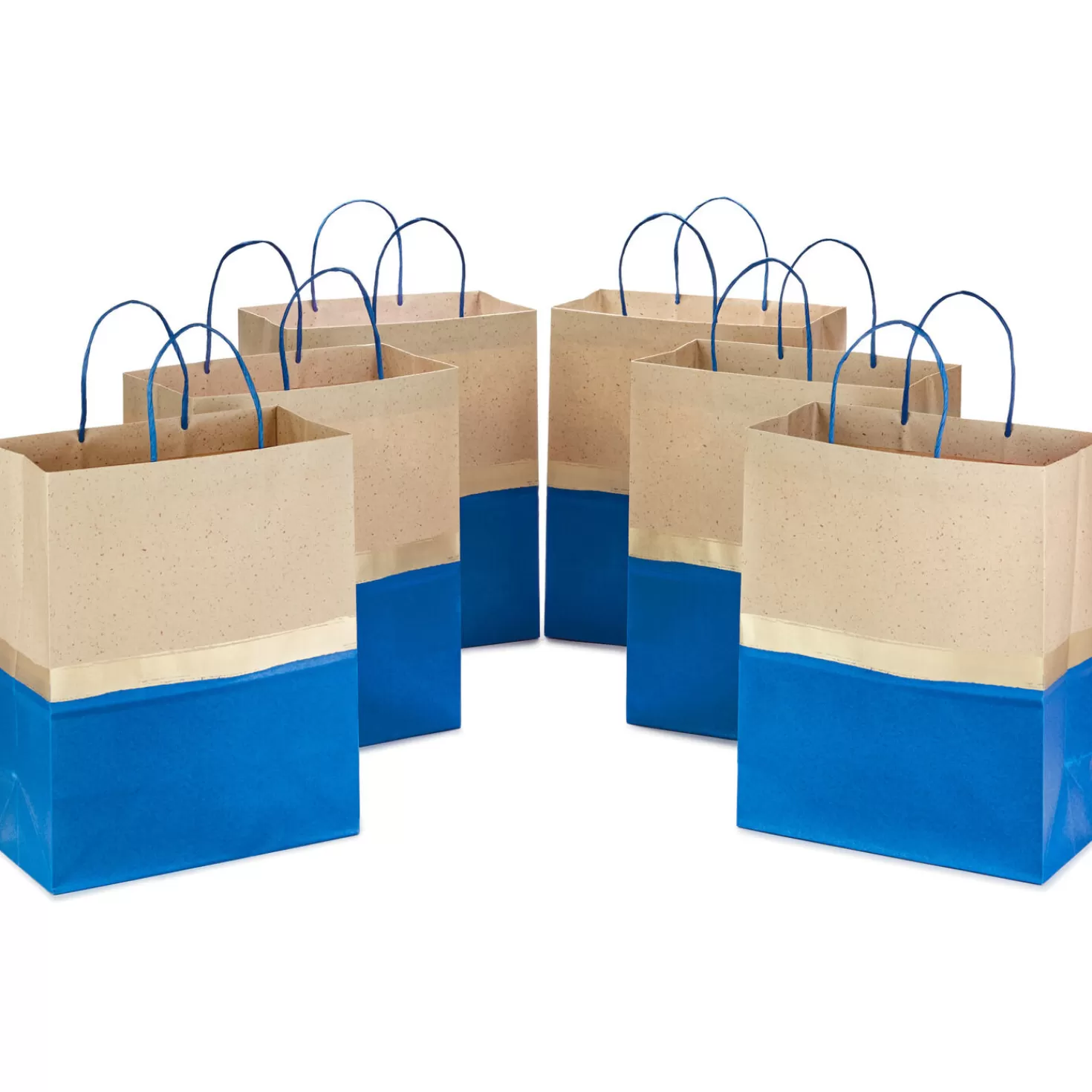New 13" Blue And Kraft Paper 6-Pack Gift Bag Graduation