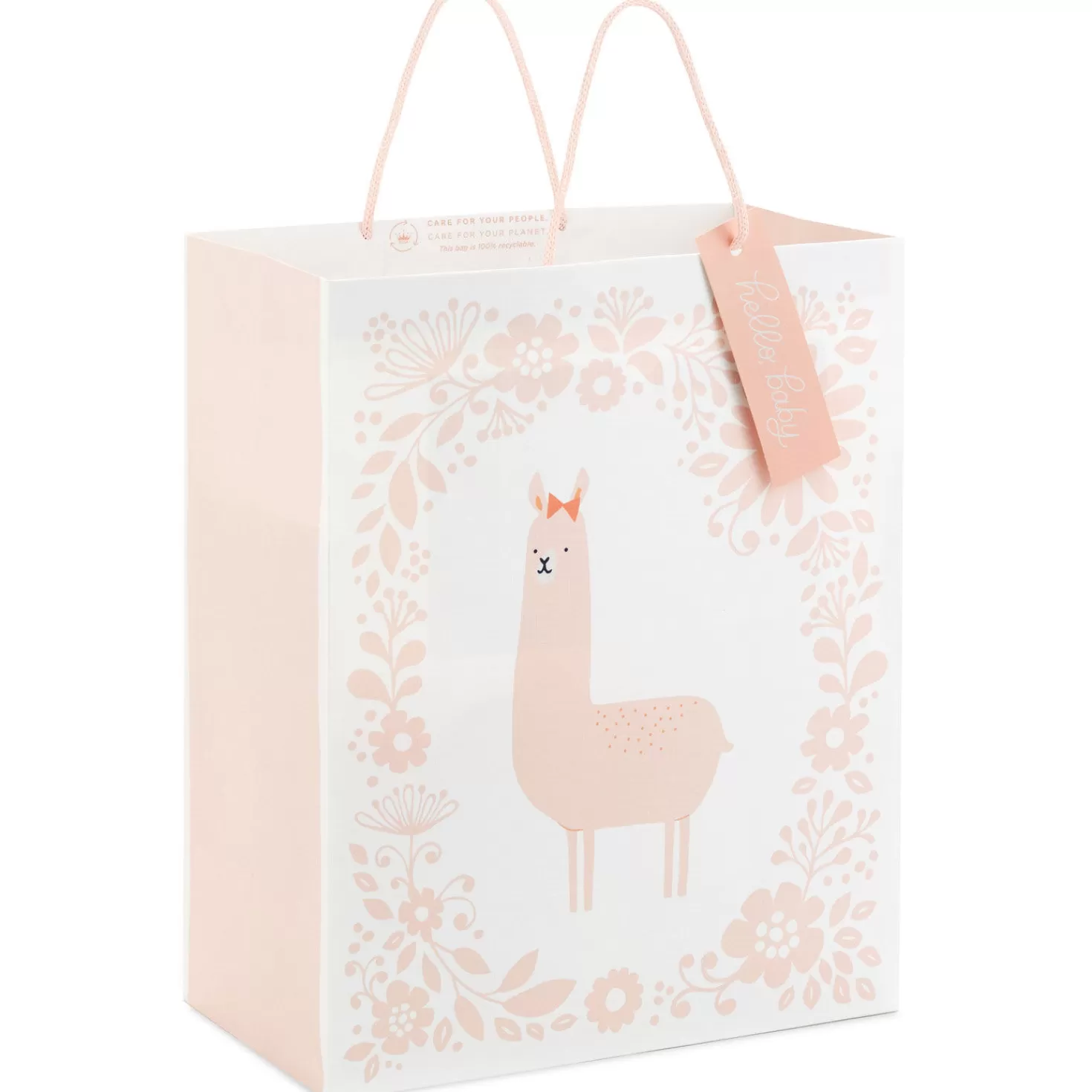 Baby>Hallmark 13" Pink Llama On White New Baby Large Gift Bag