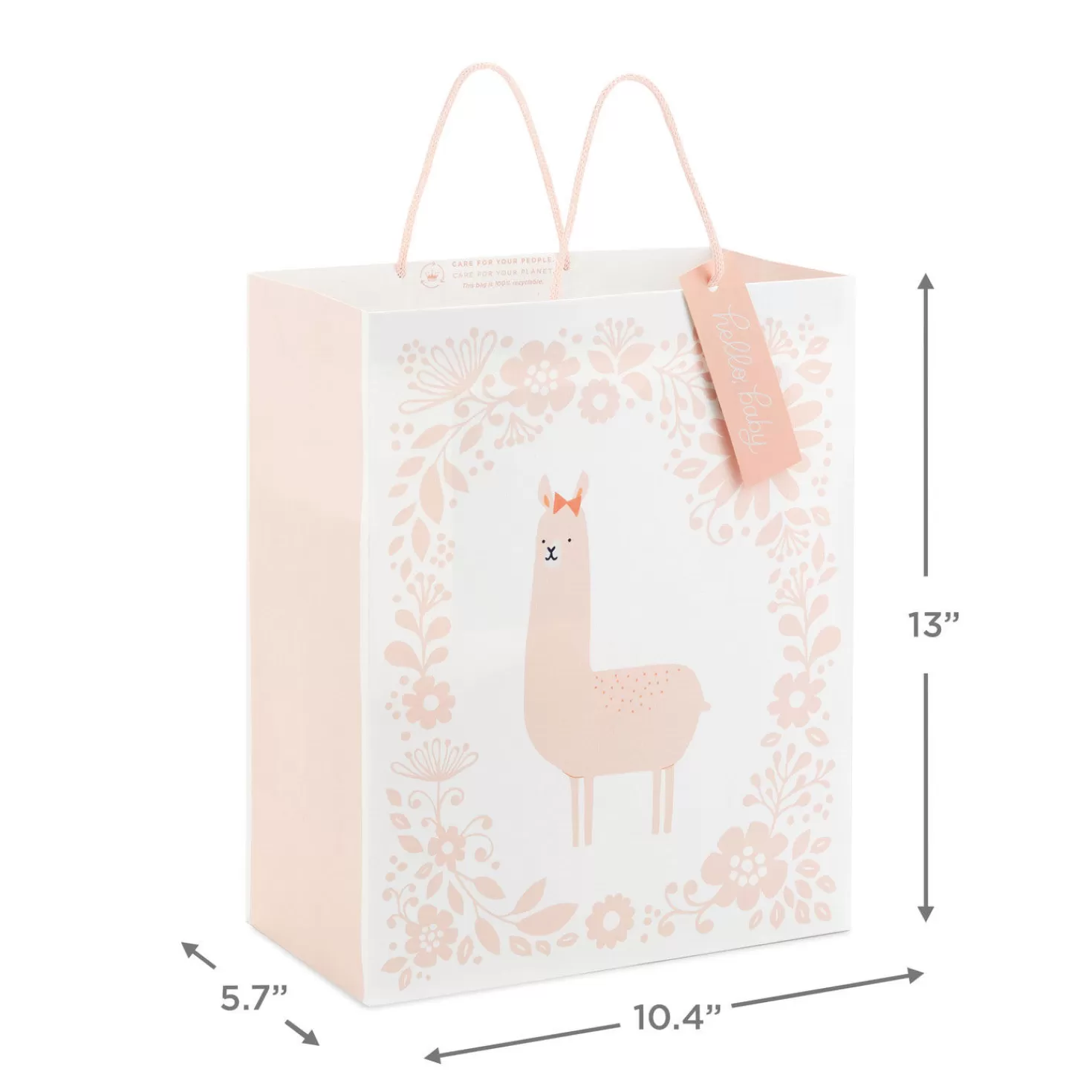 Baby>Hallmark 13" Pink Llama On White New Baby Large Gift Bag