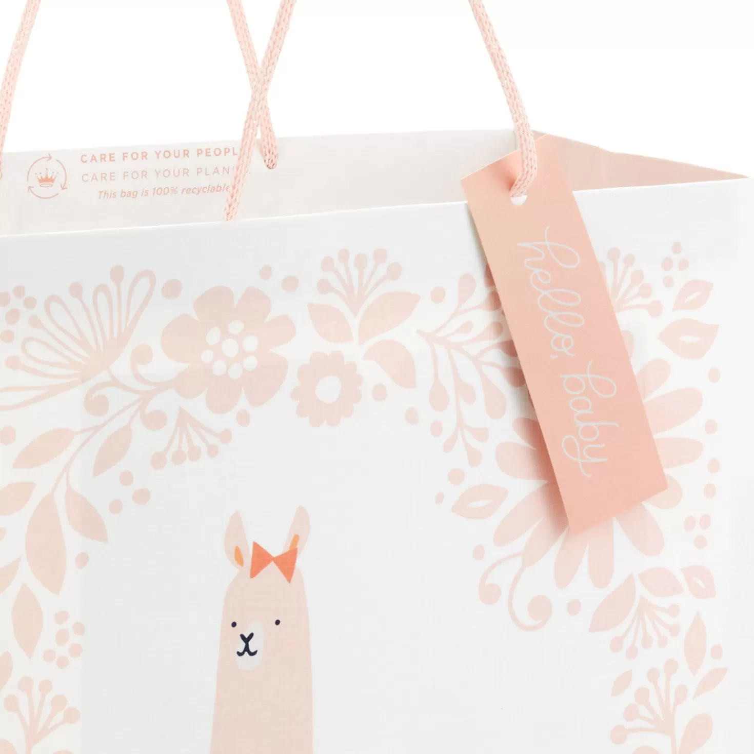Baby>Hallmark 13" Pink Llama On White New Baby Large Gift Bag