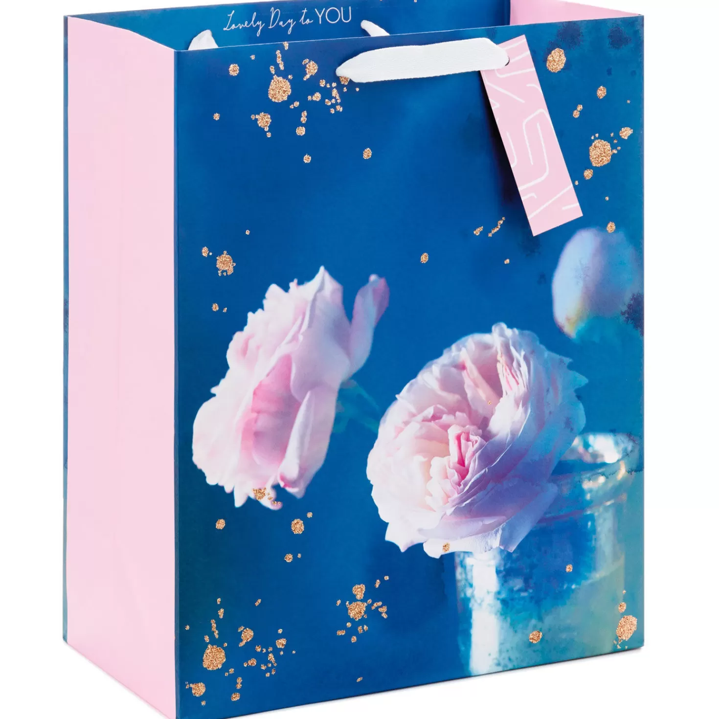 Birthday>Hallmark 13" Pink Peonies On Blue Large Gift Bag