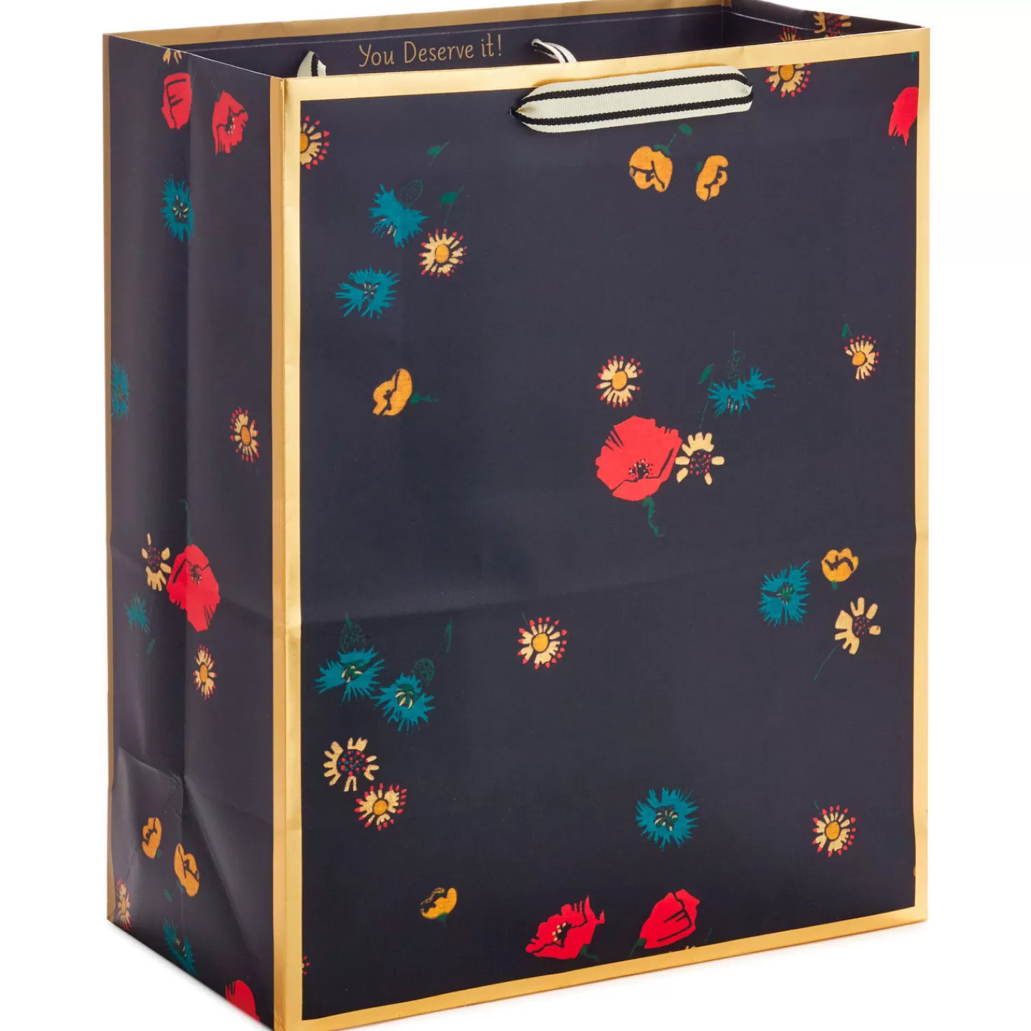 Clearance 13" Scattered Flowers On Black Large Gift Bag Wedding