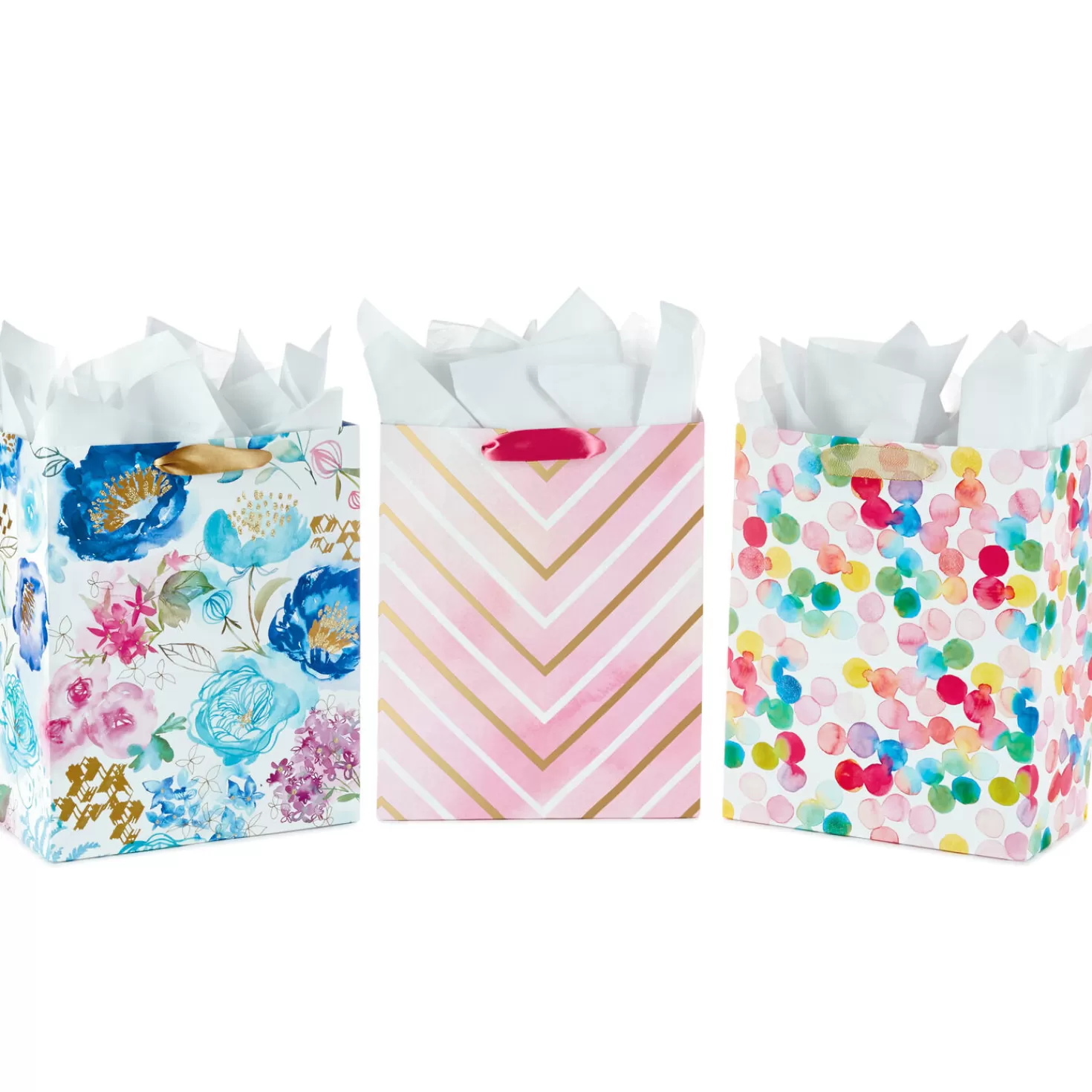 Online 13" Watercolor 3-Pack Assorted Gift Bags With Tissue Wedding