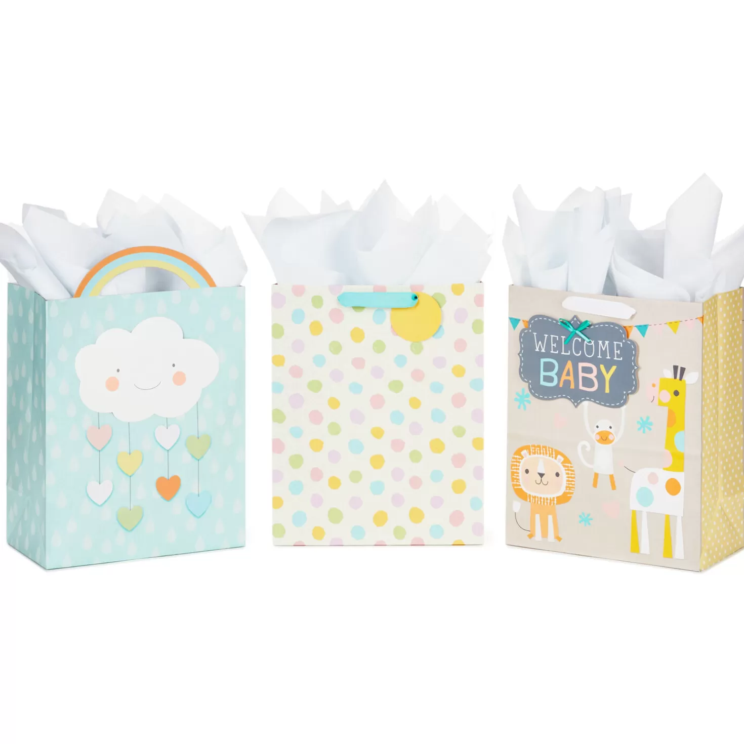 Baby>Hallmark 13" Welcome Baby 3-Pack Assorted Gift Bags With Tissue