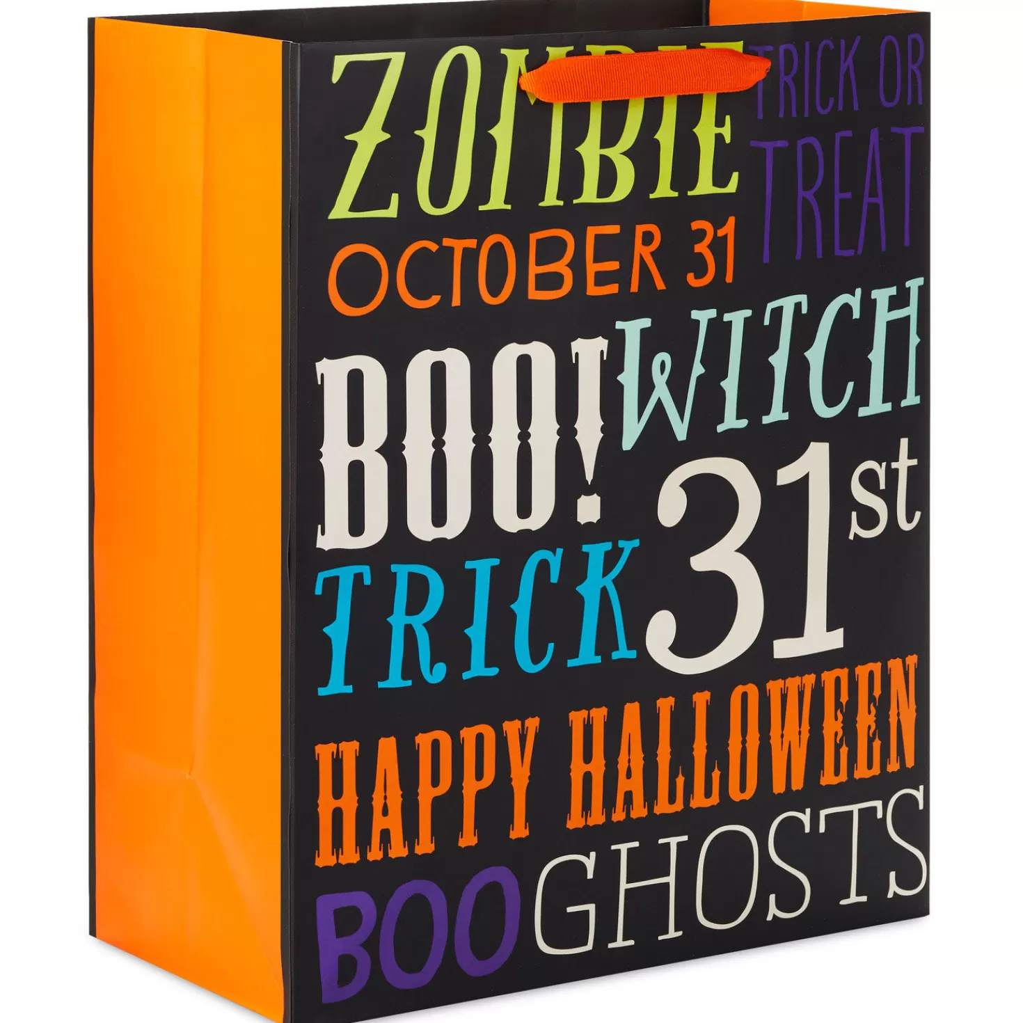 Halloween (10/31)>Hallmark 13" Words O'Ween On Black Large Halloween Gift Bag