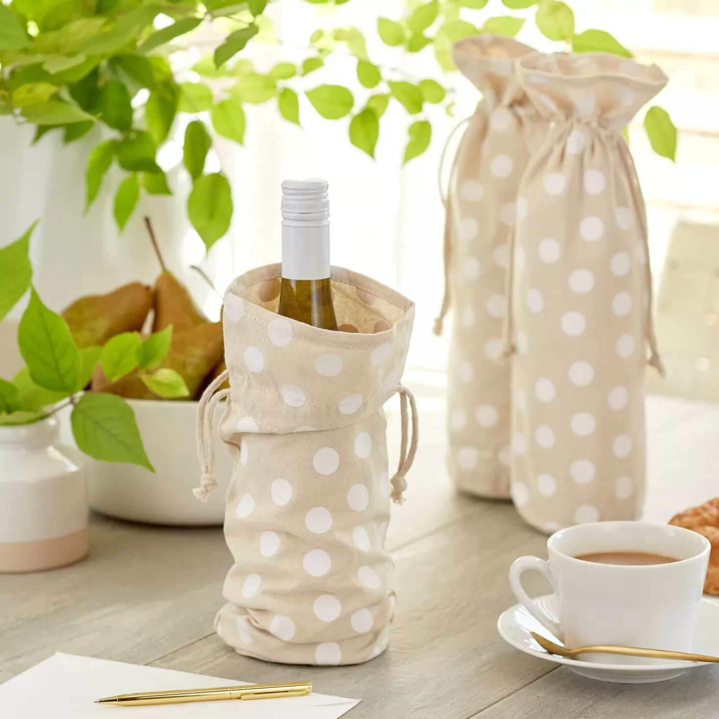 Birthday>Hallmark 14" Polka-Dot Fabric 3-Pack Wine Gift Bags