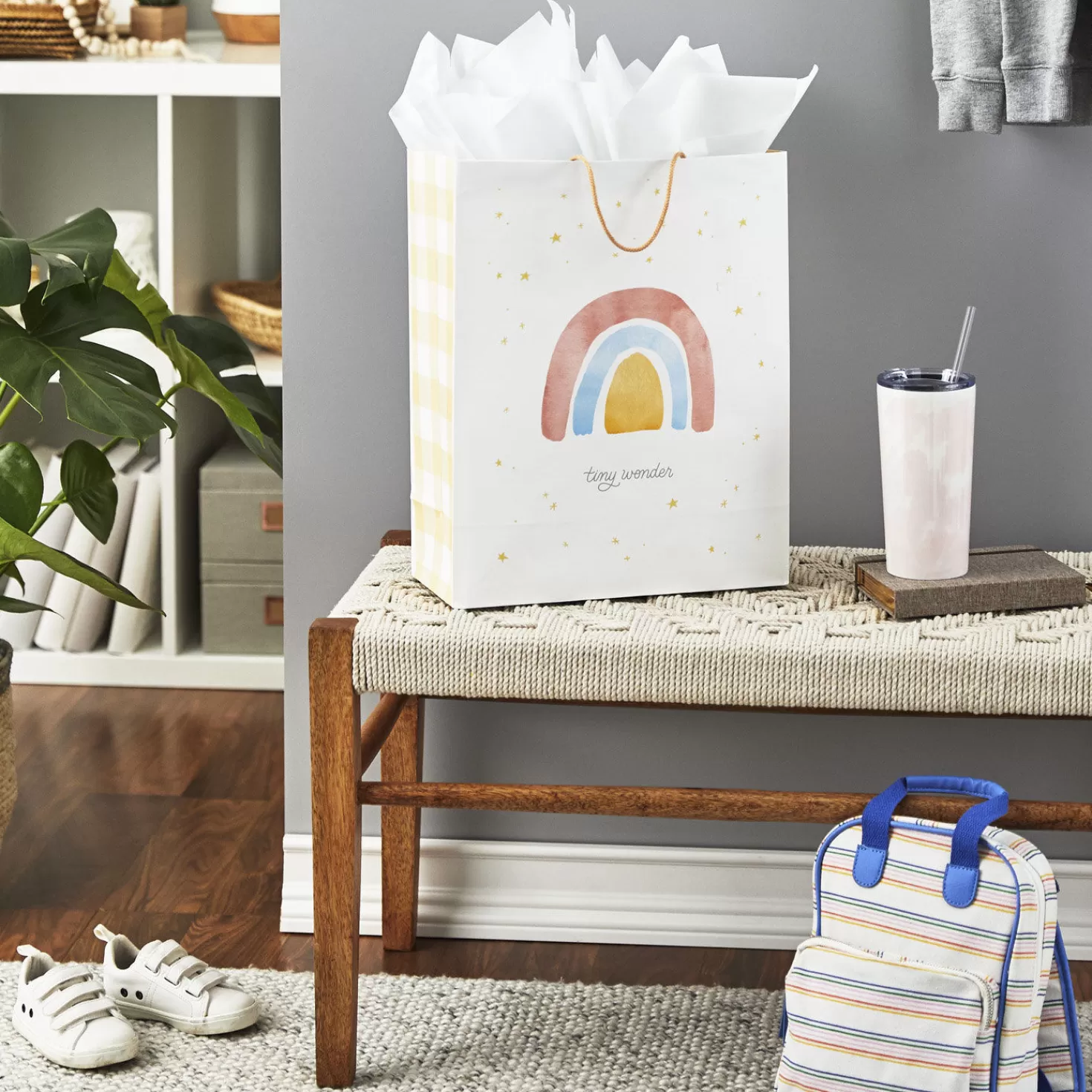Baby>Hallmark 15.5" Watercolor Rainbow And Stars New Baby Extra-Large Gift Bag