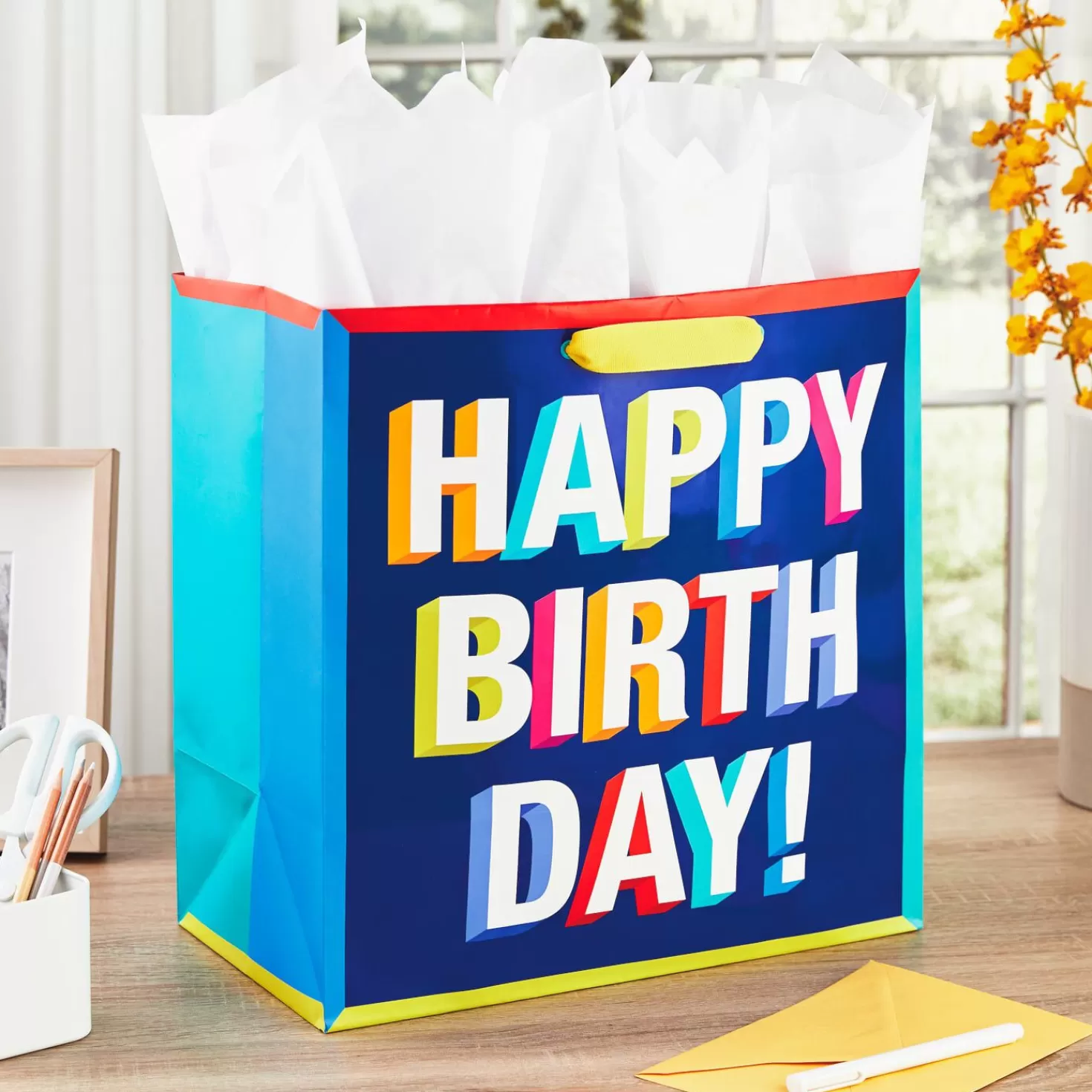 Birthday>Hallmark 15" All-Caps Happy Birthday Gift Bag