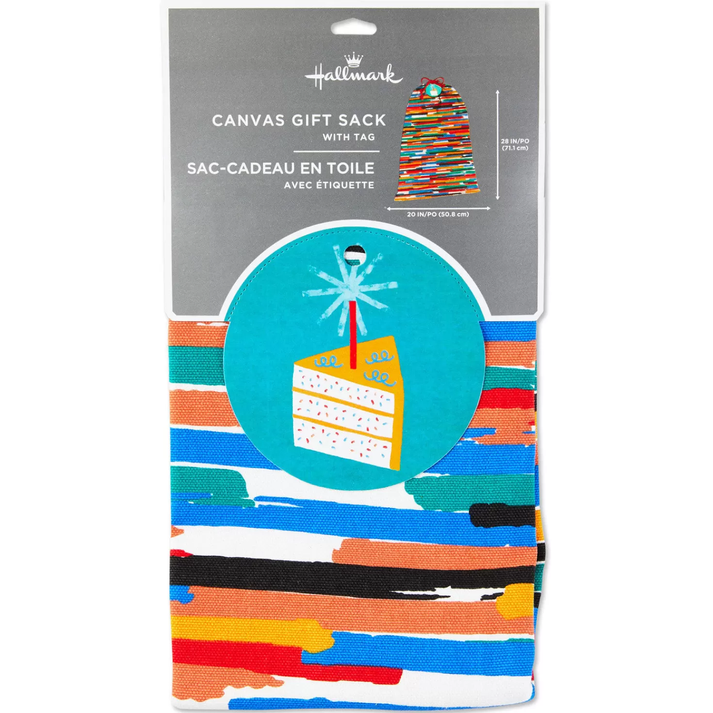 Birthday>Hallmark 28" Colorful Stripes Fabric Gift Bag With Tag