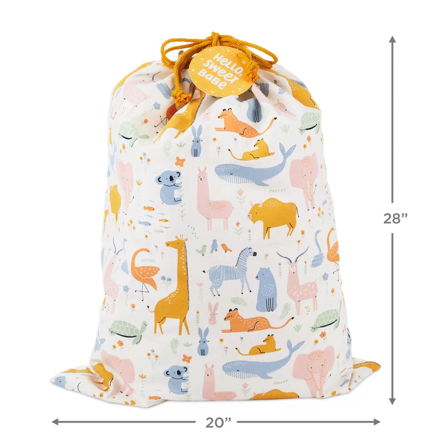 Baby>Hallmark 28" Pastel Animals Large Fabric Gift Bag With Tag