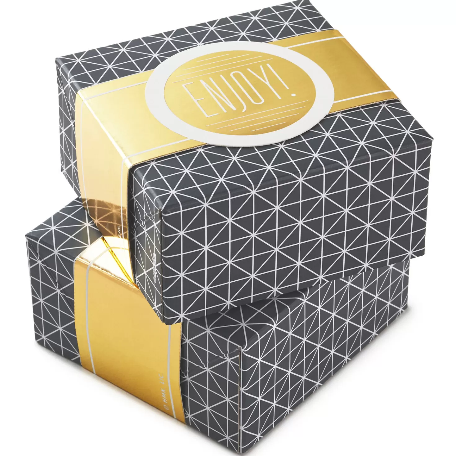 Best Sale 4" Gray Geometric 2-Pack Gift Boxes With Gold Bands Wedding