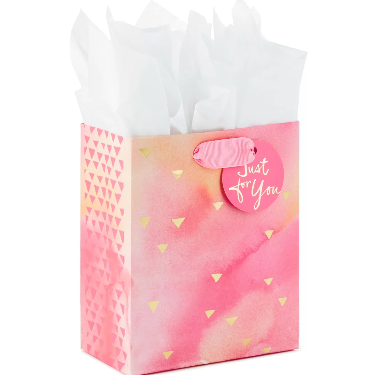 Flash Sale 6.5" Small Pink Watercolor Gift Bag With Tissue Paper Congratulations