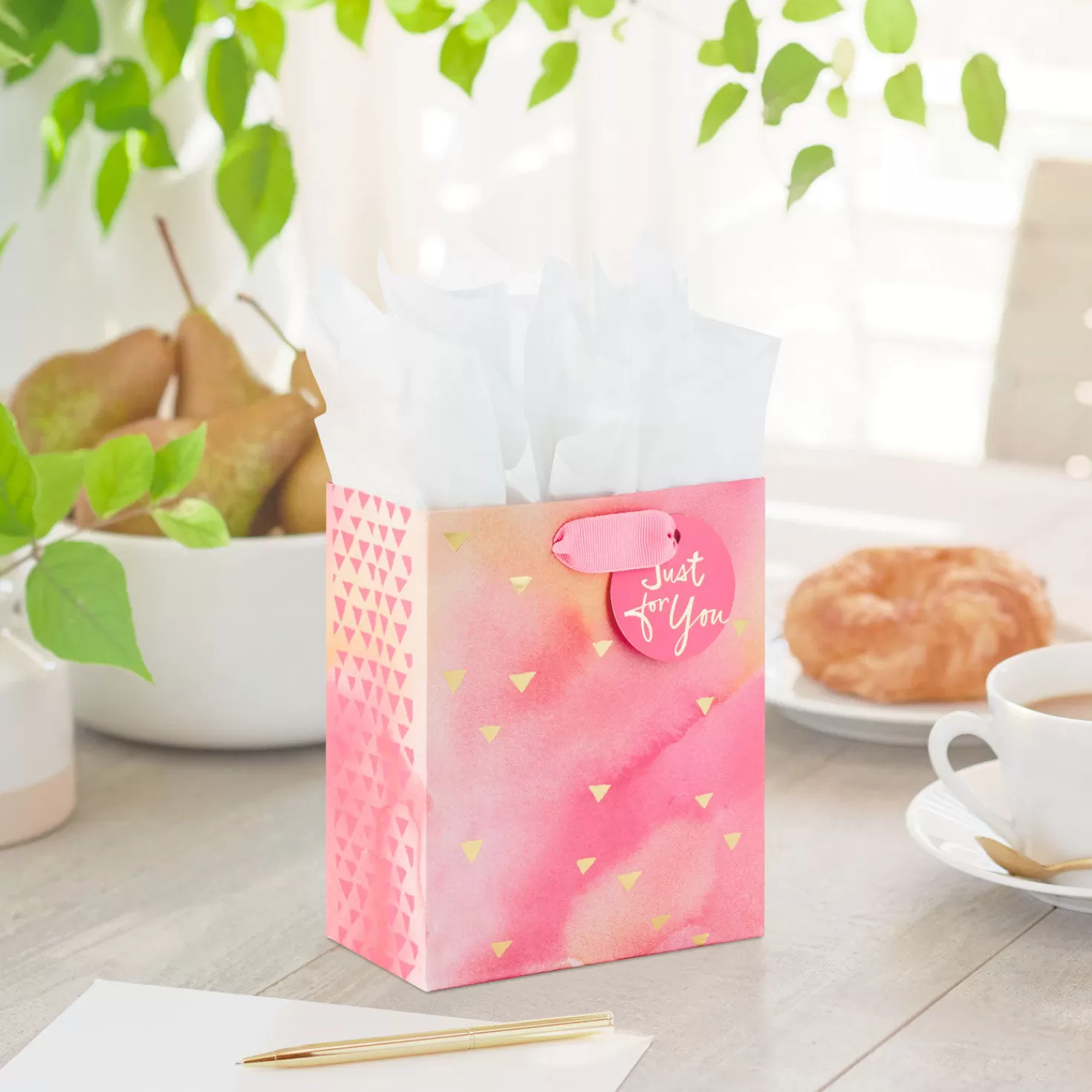 Flash Sale 6.5" Small Pink Watercolor Gift Bag With Tissue Paper Congratulations