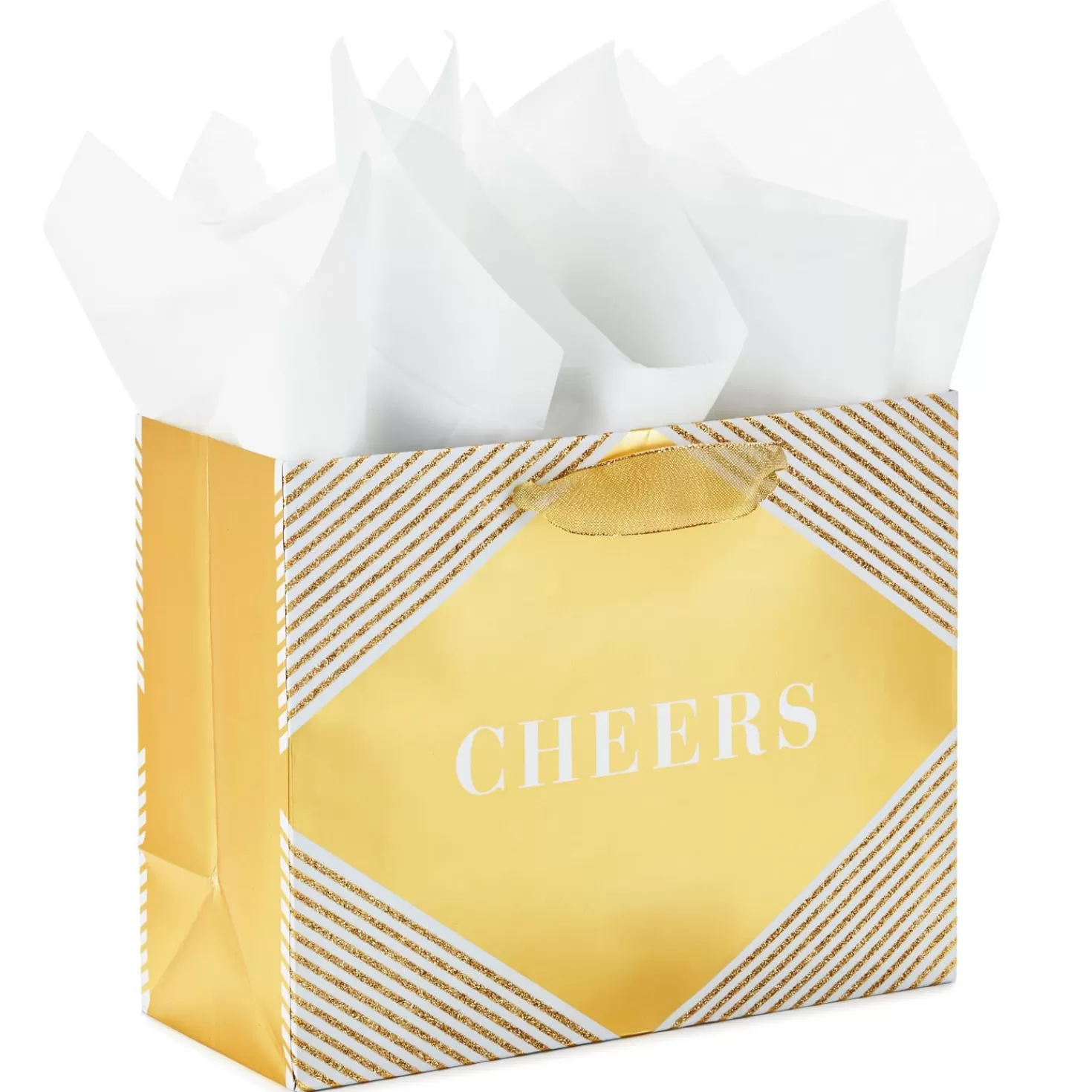 Shop 7.7" Horizontal Cheers On Gold Gift Bag With Tissue Graduation