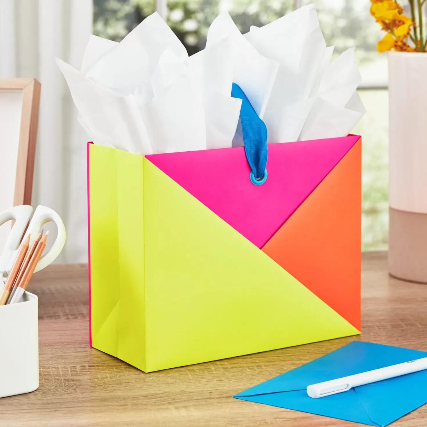 Shop 7.7" Horizontal Warm Color Block Gift Bag Encouragement