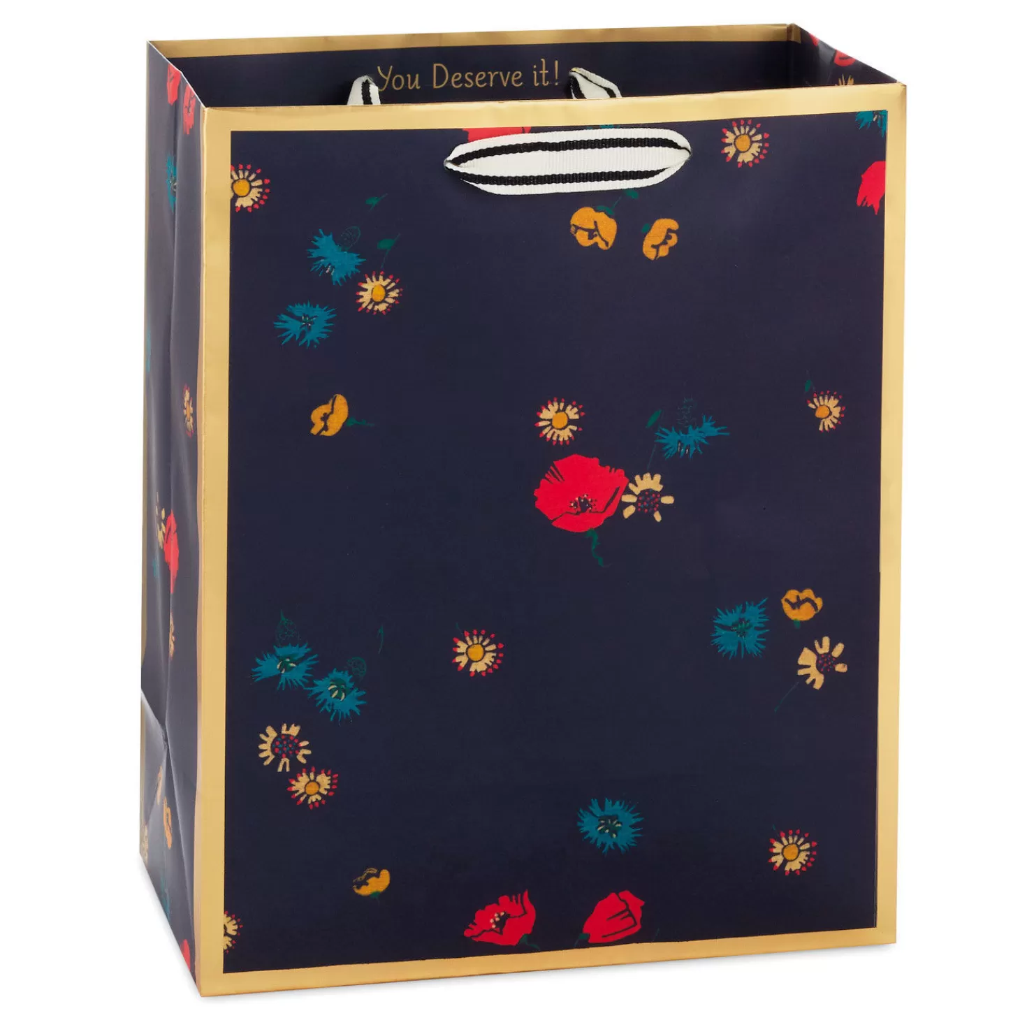 Store 9.6" Scattered Flowers On Black Medium Gift Bag Wedding