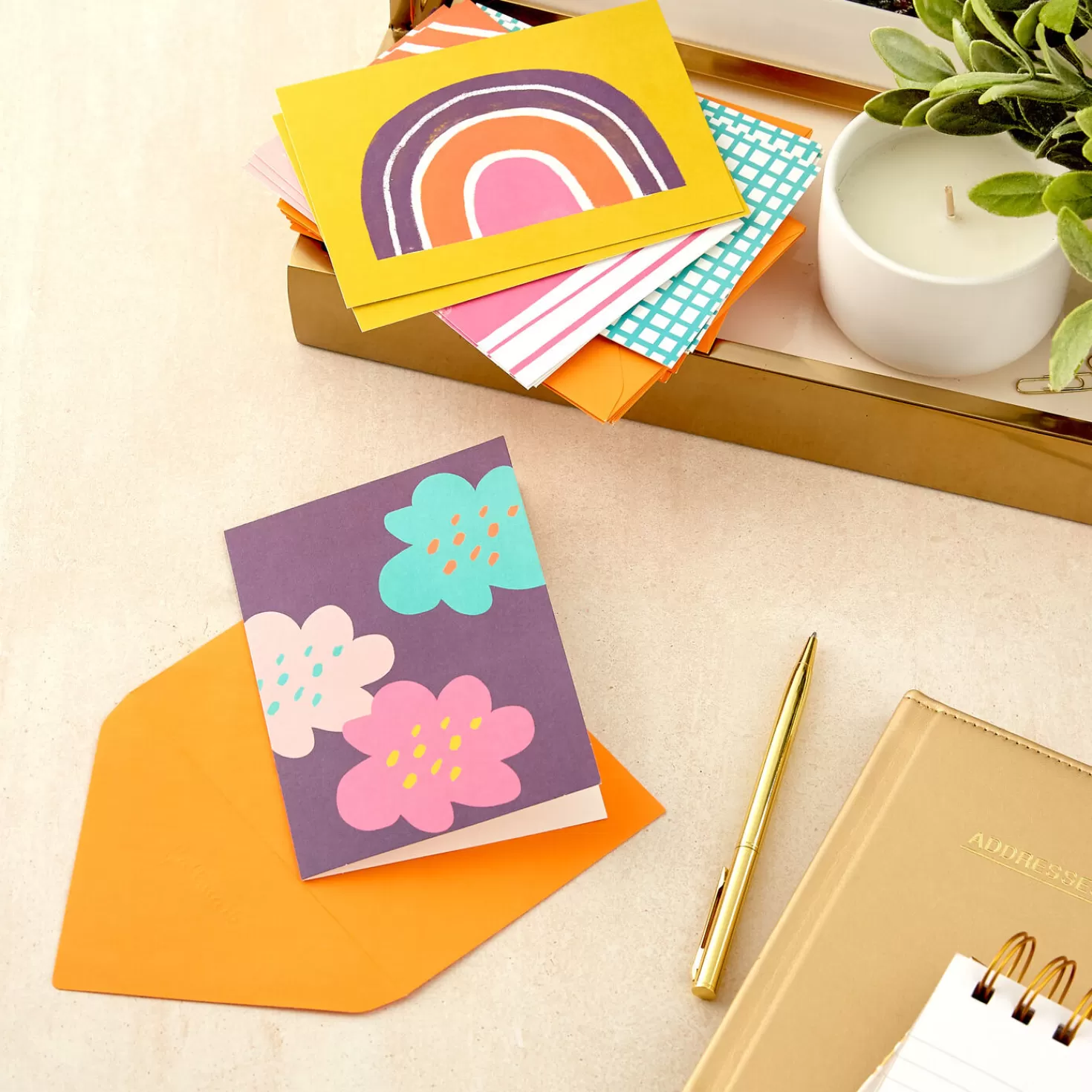Store Abstract Doodles And Dots Boxed Blank Note Cards, Pack Of 48 Back To School