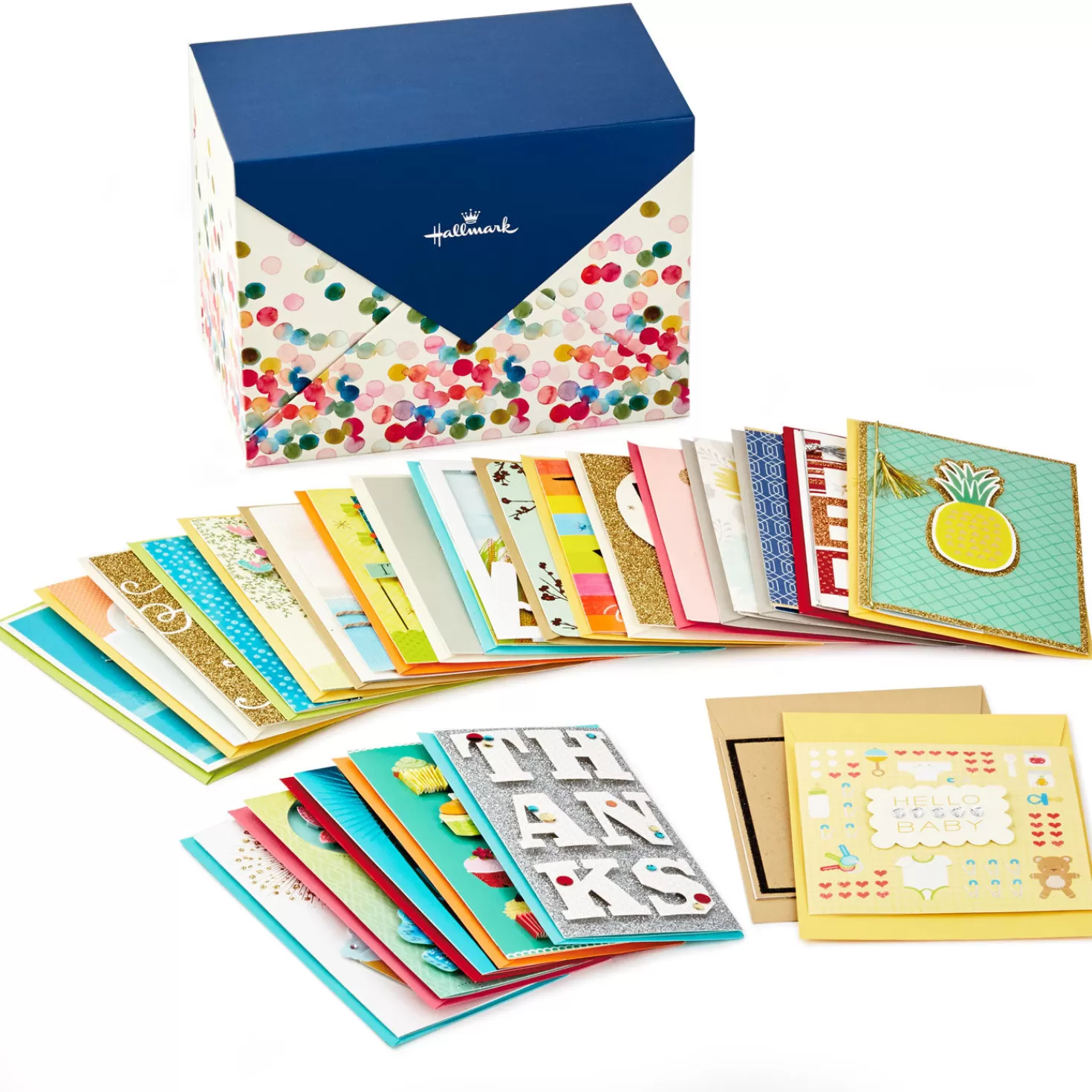 Birthday>Hallmark Assorted All-Occasion Cards In Polka Dot Organizer Box, Box Of 24