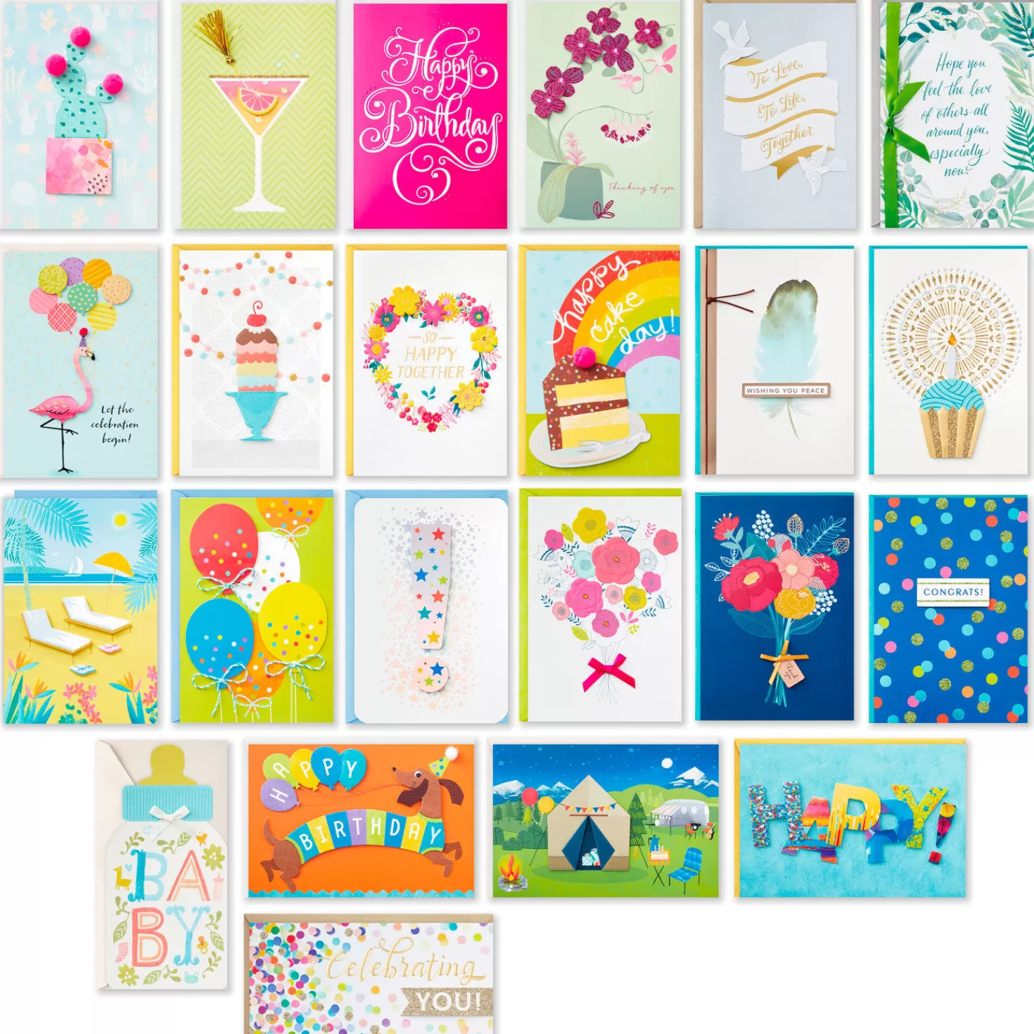 Birthday>Hallmark Assorted All-Occasion Greeting Cards In Pastel Watercolor Organizer, Box Of 24