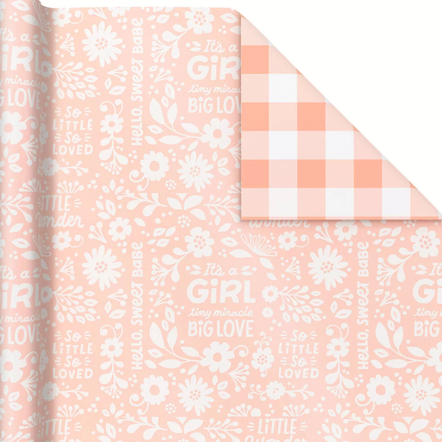 Baby>Hallmark Baby Girl Lettering/Pink Gingham Reversible Wrapping Paper, 20 Sq. Ft.