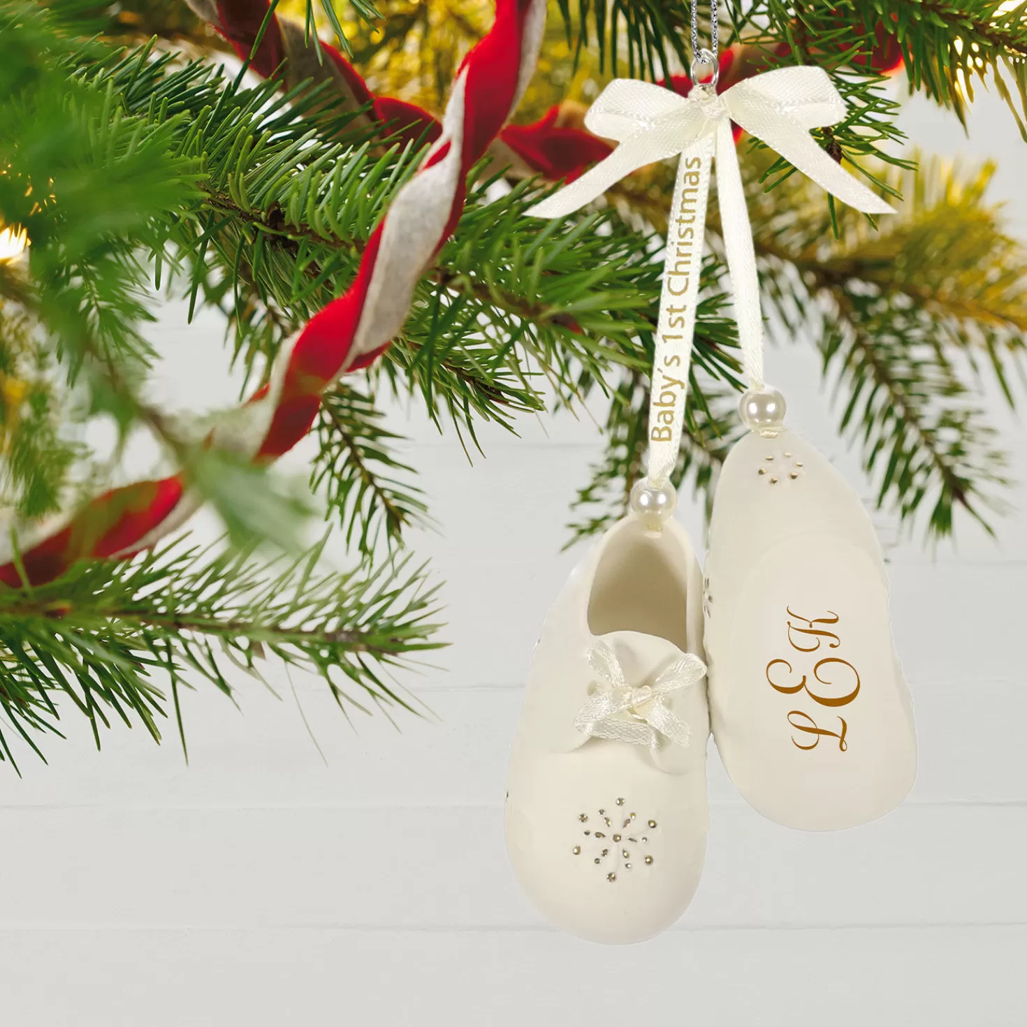Baby>Hallmark Baby's First Christmas Monogram Booties Porcelain Personalized Ornament