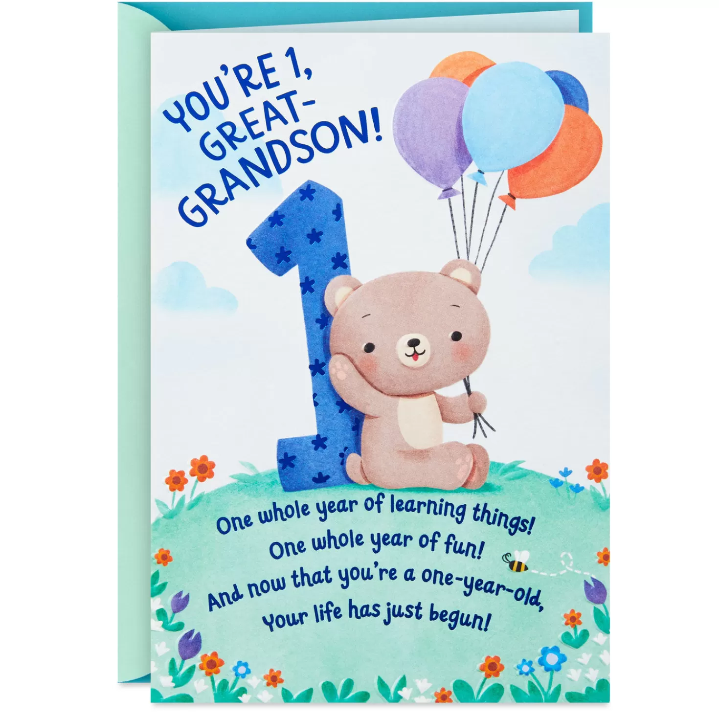Birthday>Hallmark Bear With Balloons First Birthday For Great-Grandson
