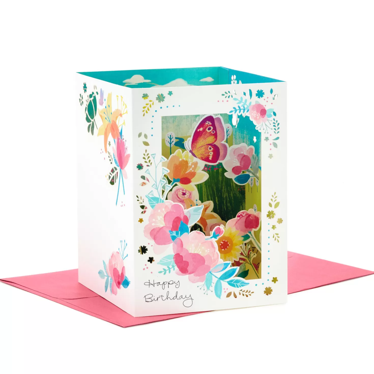Birthday>Hallmark Beautiful Year Butterfly On Flowers 3D Pop-Up Birthday Card
