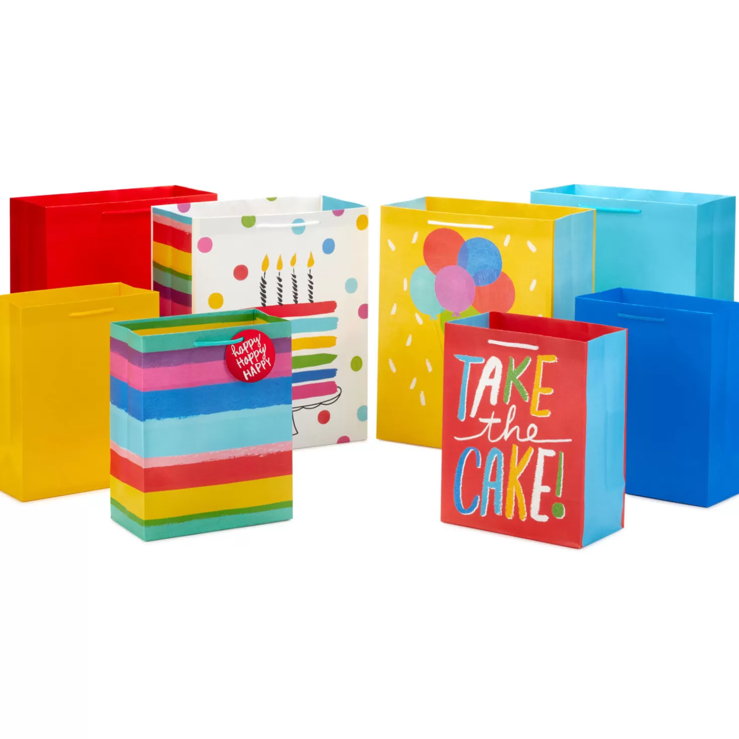 Birthday>Hallmark Birthday Rainbow 8-Pack Gift Bags, Assorted Sizes And Designs