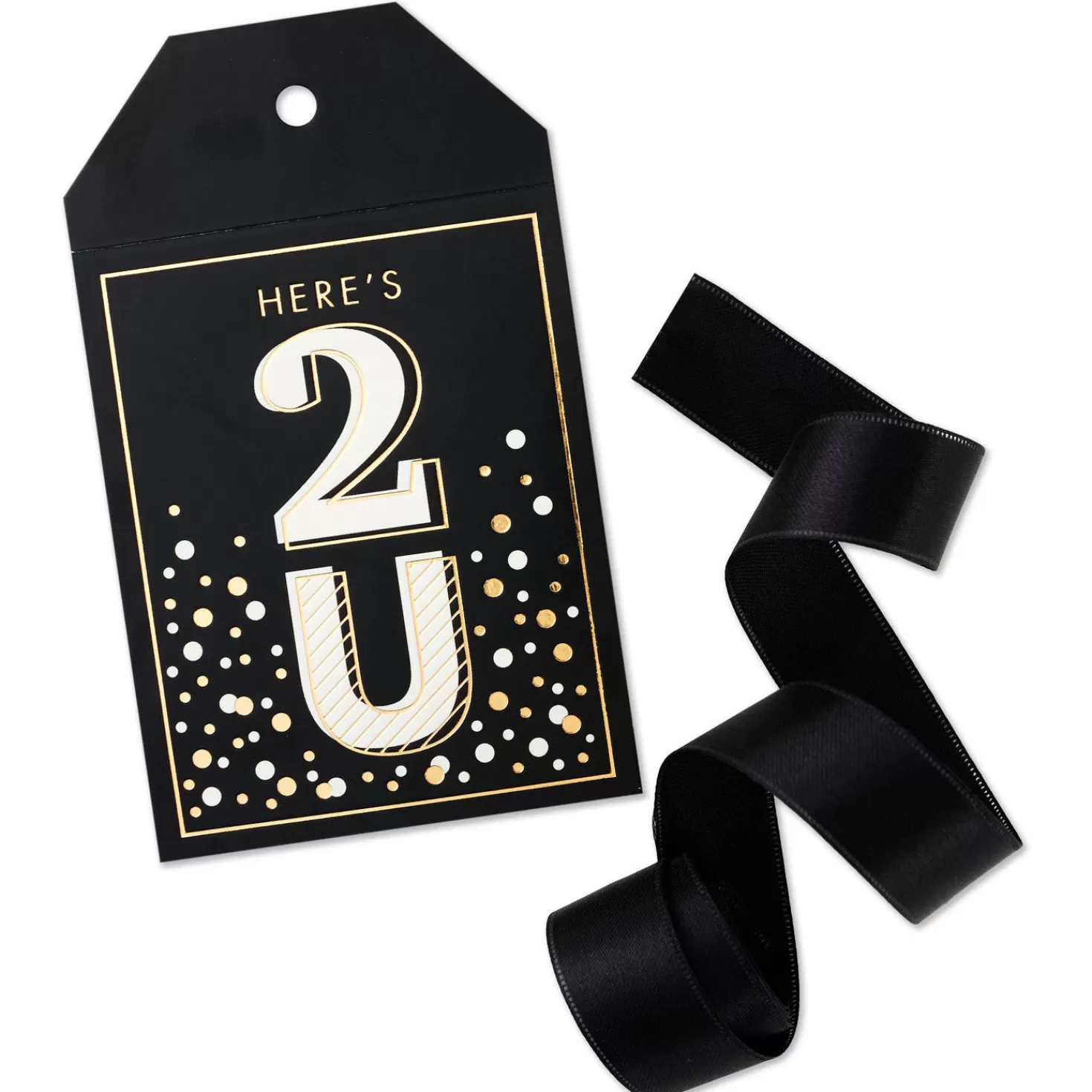 Birthday>Hallmark Black And Gold Large Gift Tag And Ribbon Set