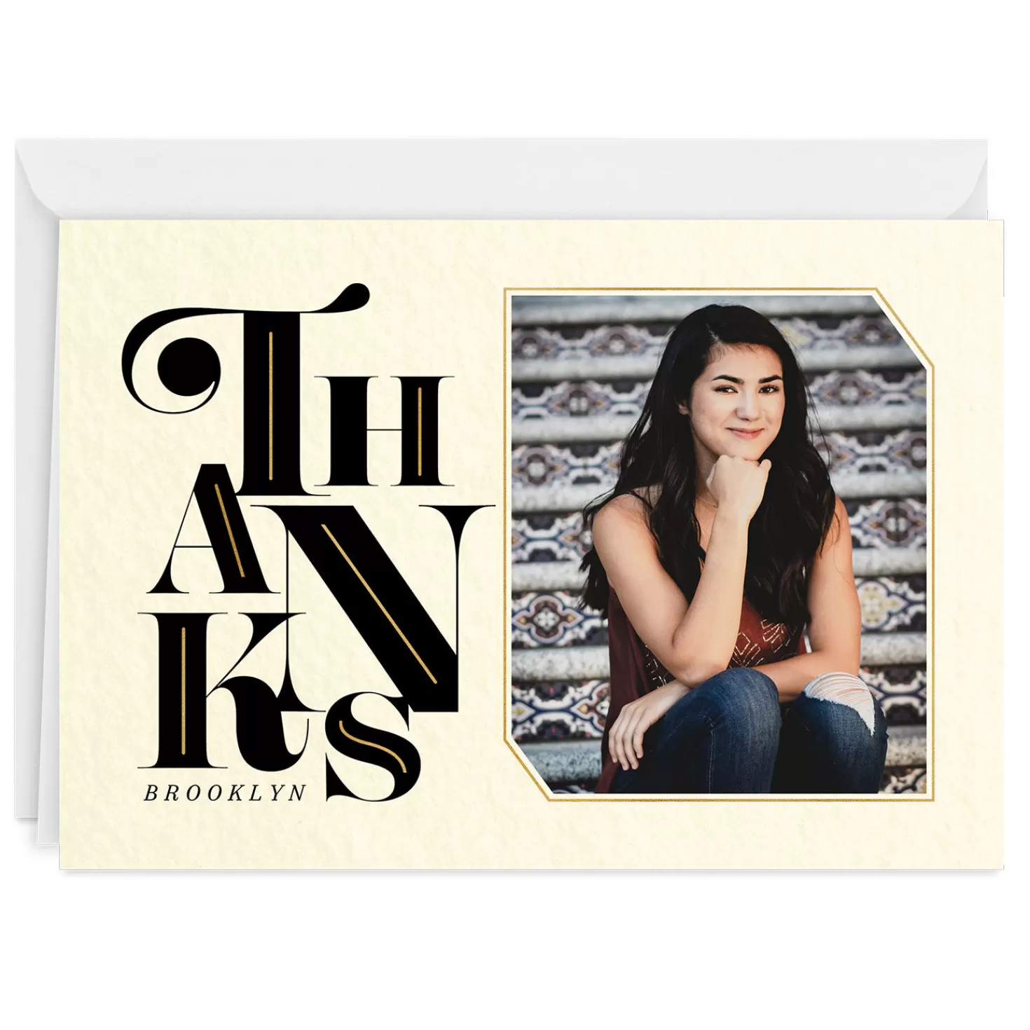 Sale Black And Gold Letters Folded Thank-You Photo Card Thank You