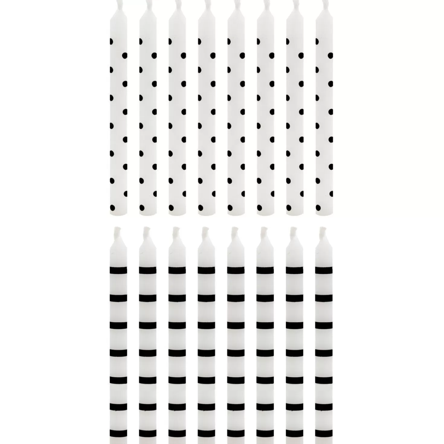 Birthday>Hallmark Black Dots And Stripes On White Birthday Candles, Set Of 16
