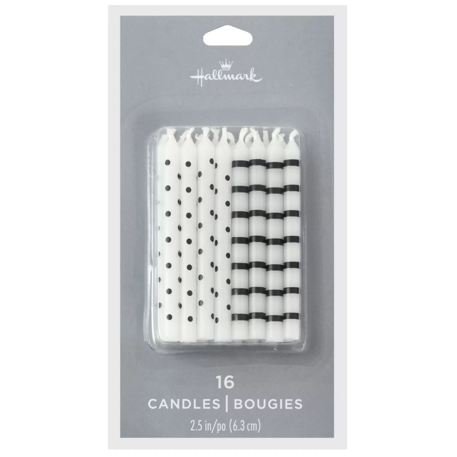 Birthday>Hallmark Black Dots And Stripes On White Birthday Candles, Set Of 16