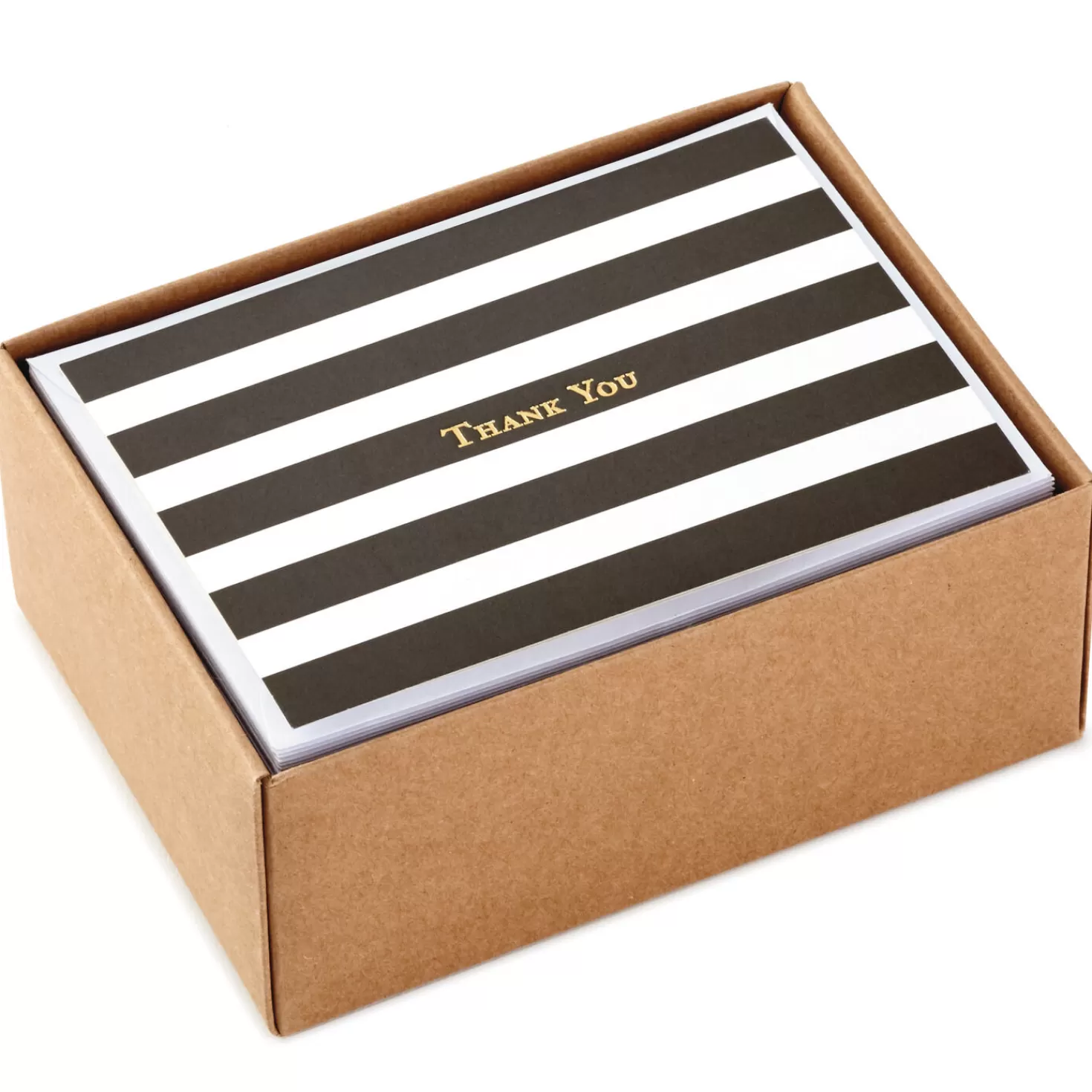 Hot Black-And-White Striped Blank Thank-You Notes, Box Of 40 Thank You
