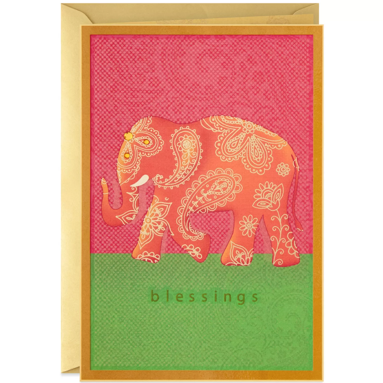 Online Blessings Paisley Elephant Blank Card Encouragement