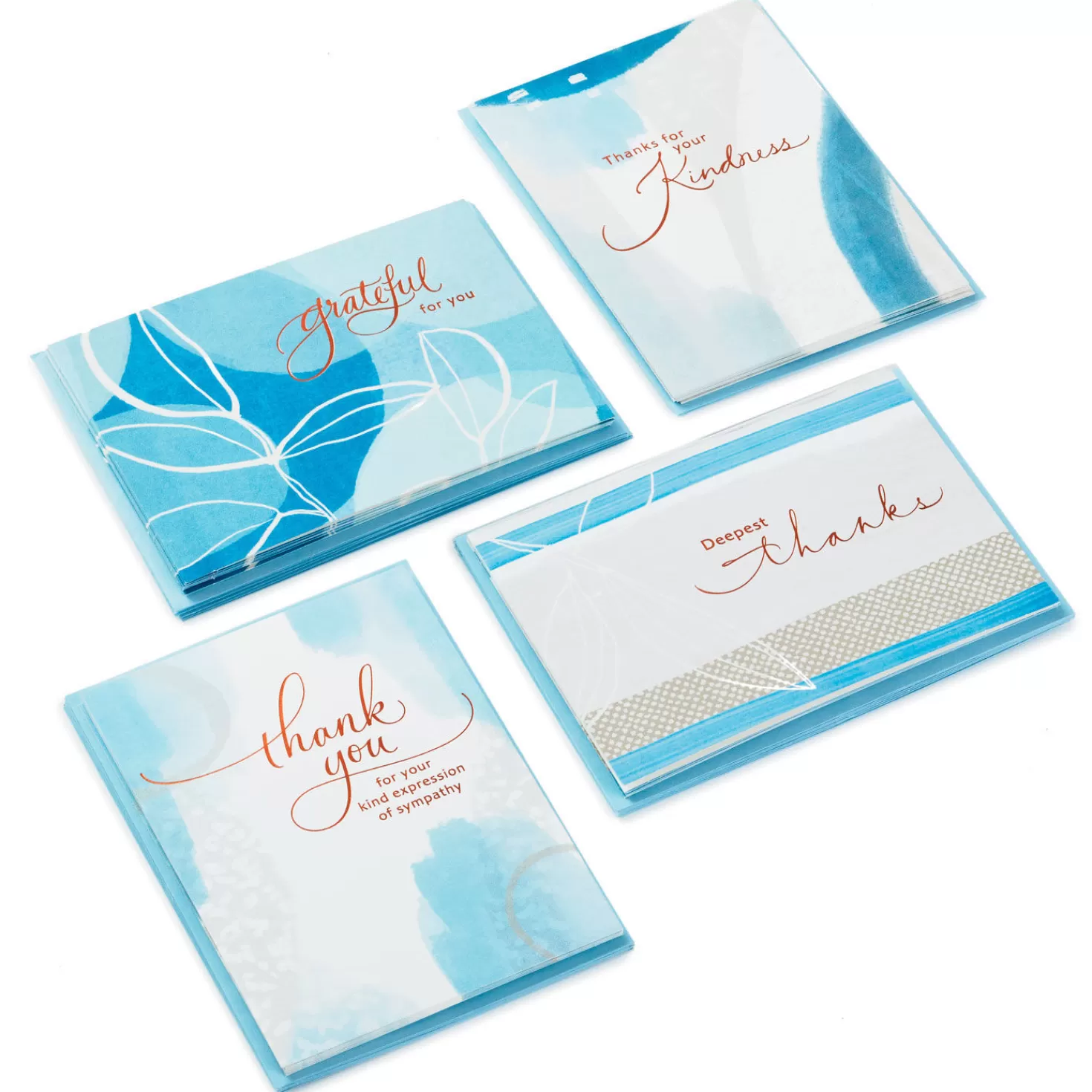 Store Blue Watercolor Assortment Blank Sympathy Thank-You Notes, Pack Of 24 Thank You