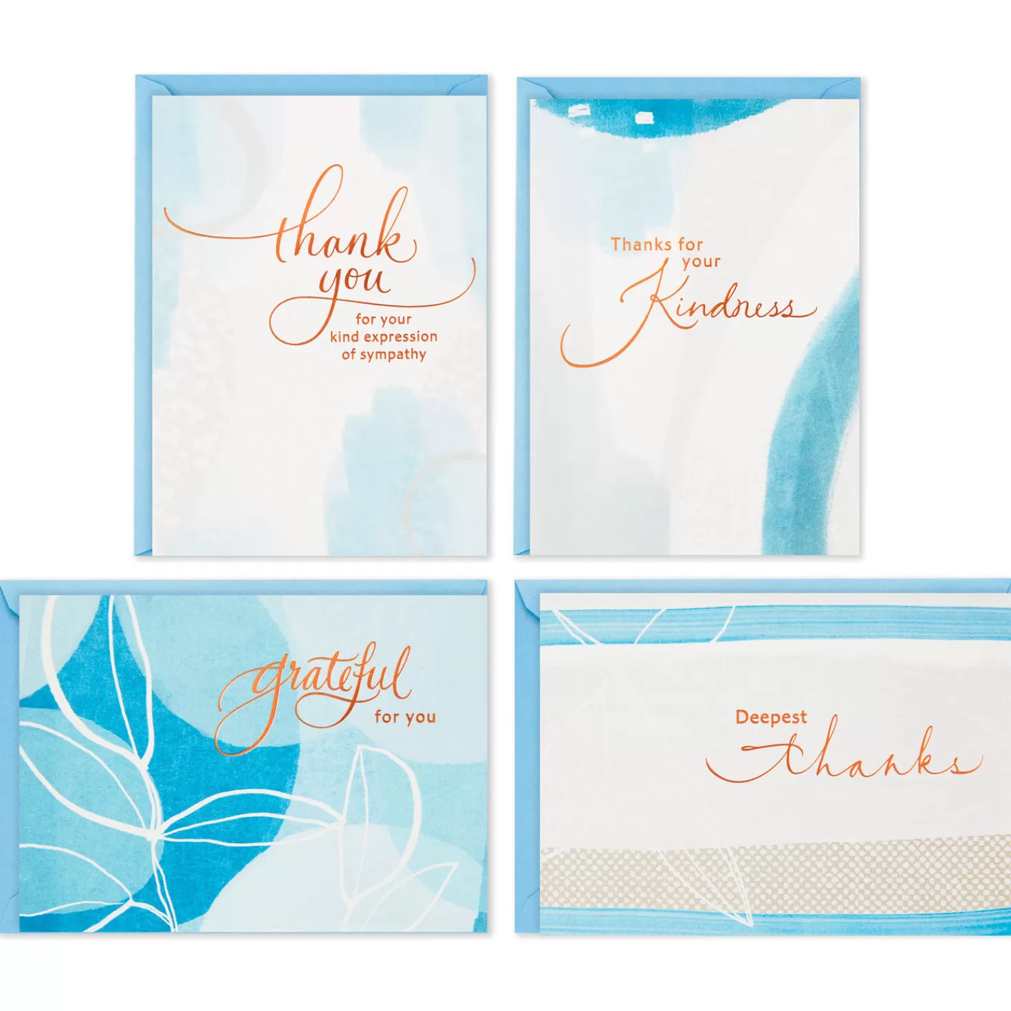 Store Blue Watercolor Assortment Blank Sympathy Thank-You Notes, Pack Of 24 Thank You