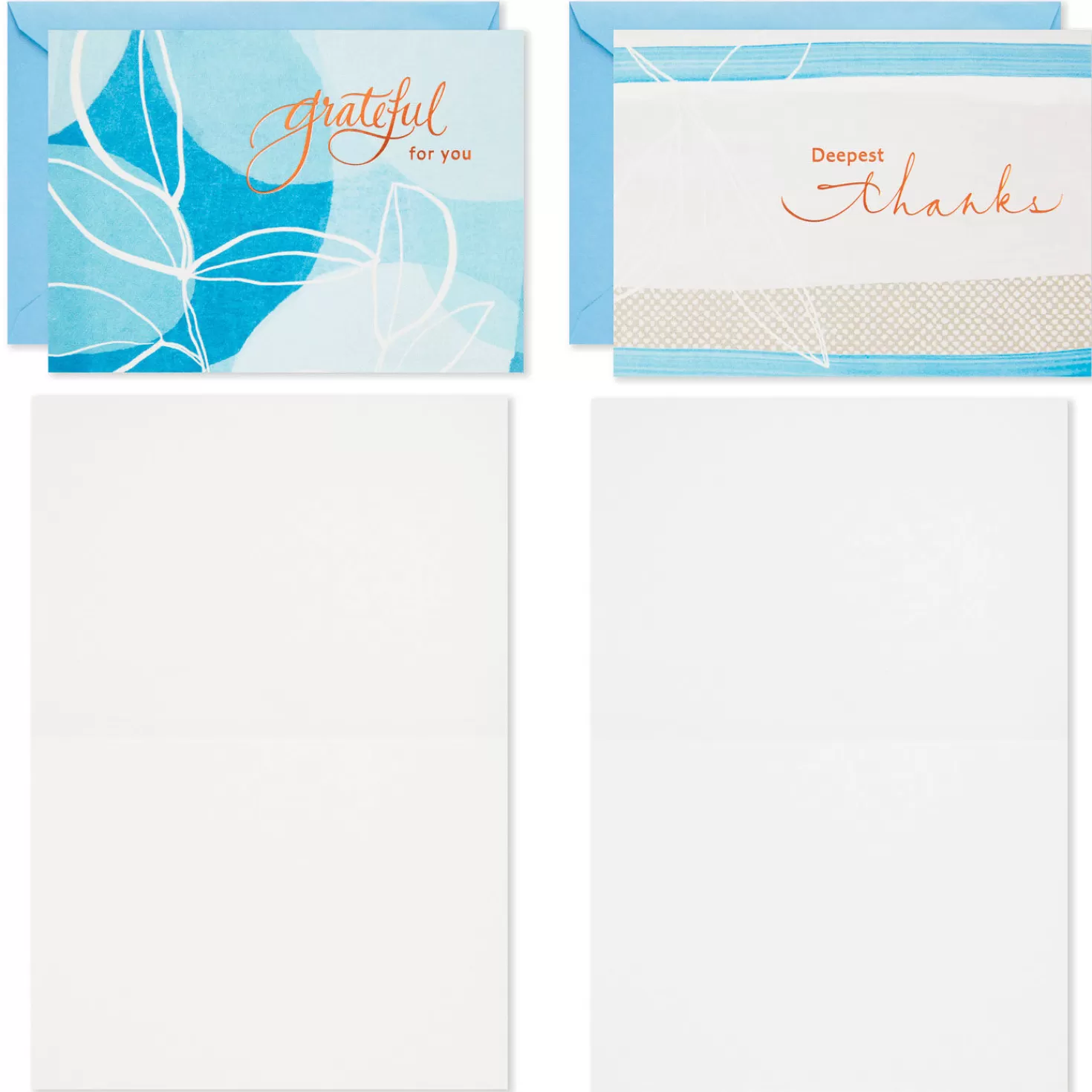 Store Blue Watercolor Assortment Blank Sympathy Thank-You Notes, Pack Of 24 Thank You