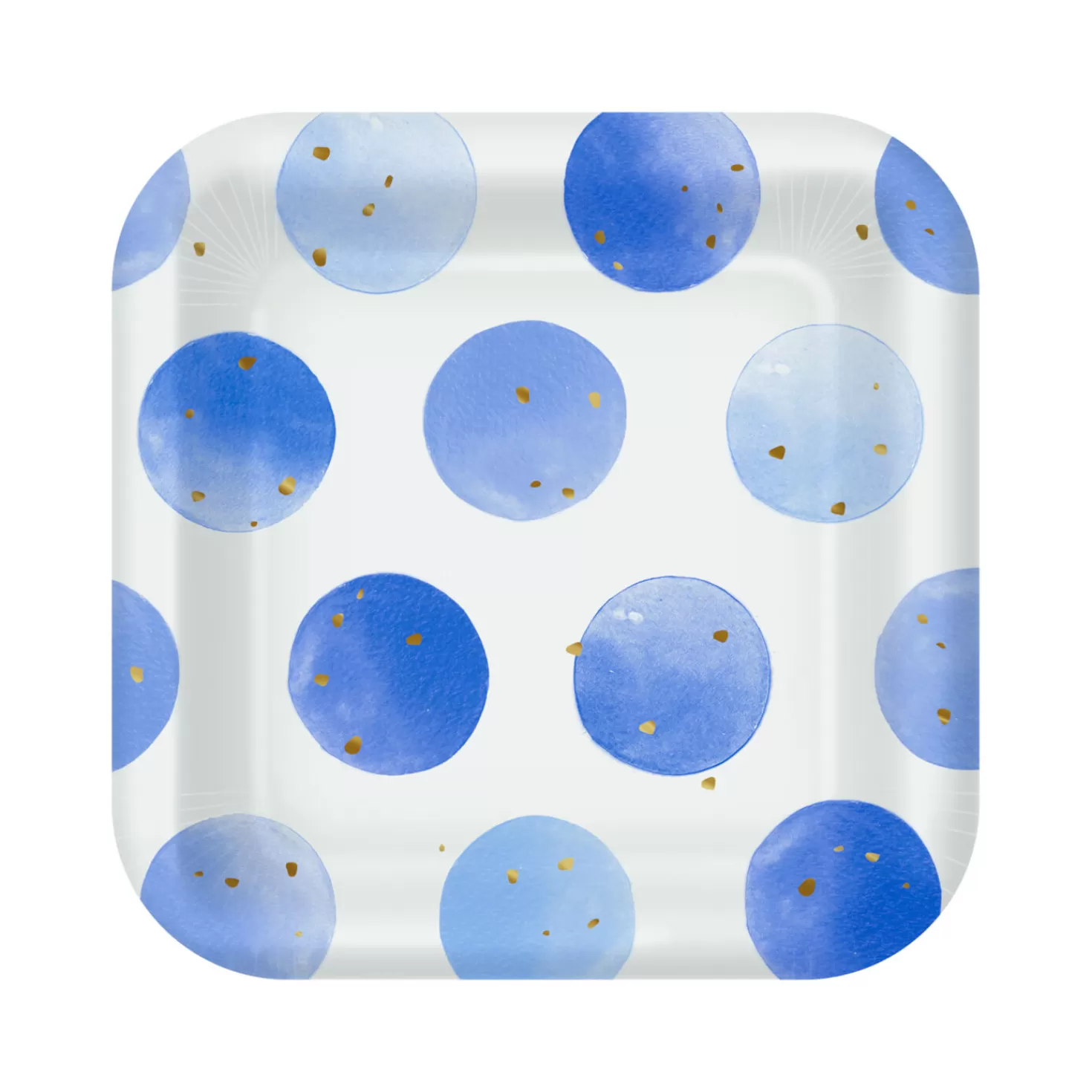 Baby>Hallmark Blue Watercolor Dots Square Dessert Plates, Set Of 8